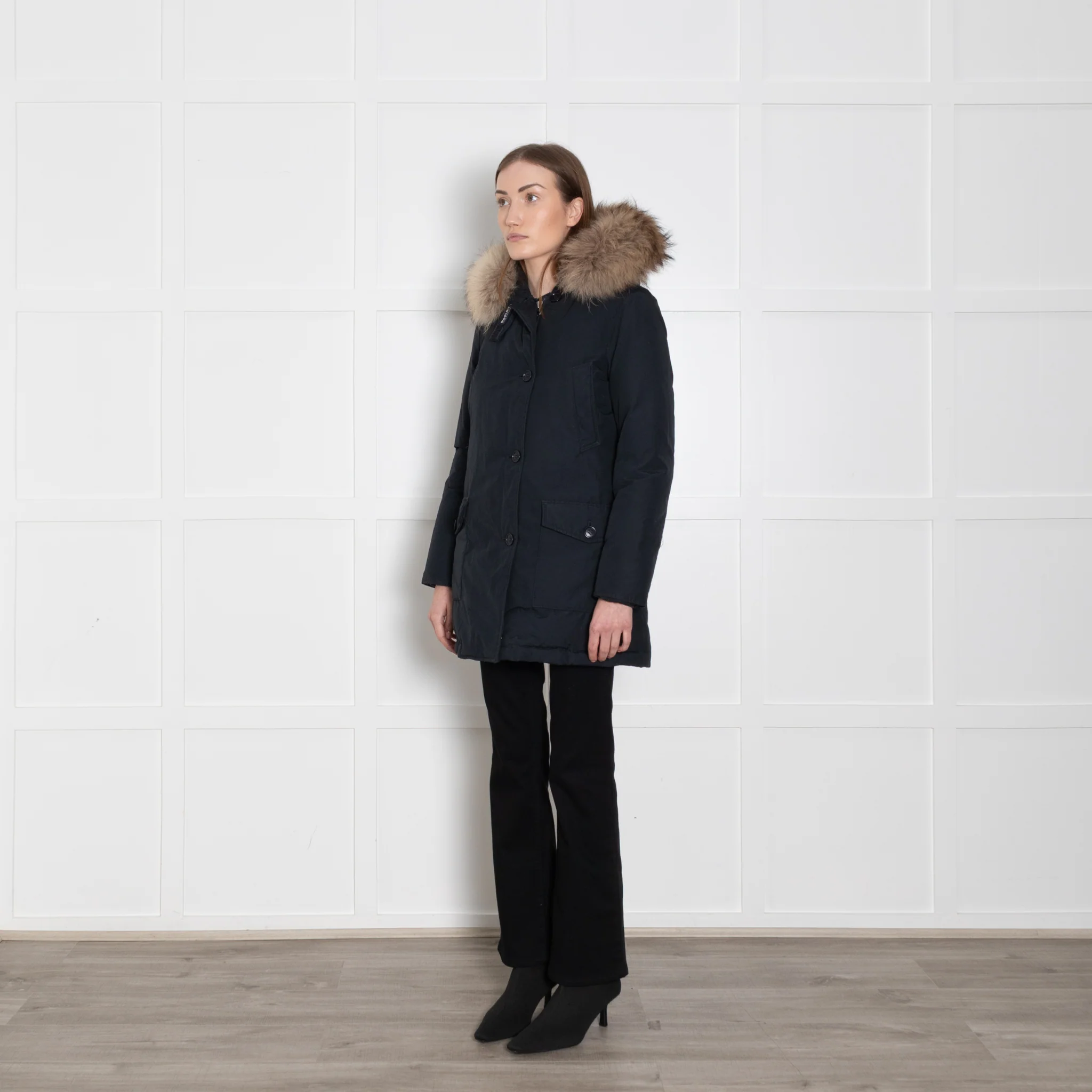 Woolrich Blue Jacket With Fur Edged Non Detachable Hood - Image 3