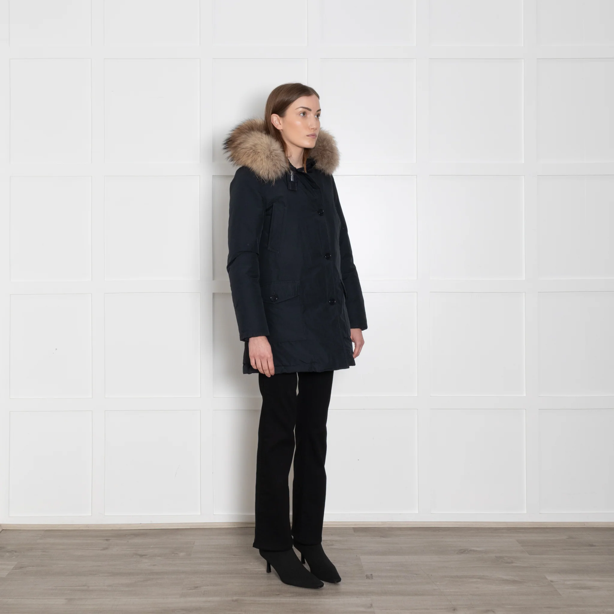 Woolrich Blue Jacket With Fur Edged Non Detachable Hood - Image 7