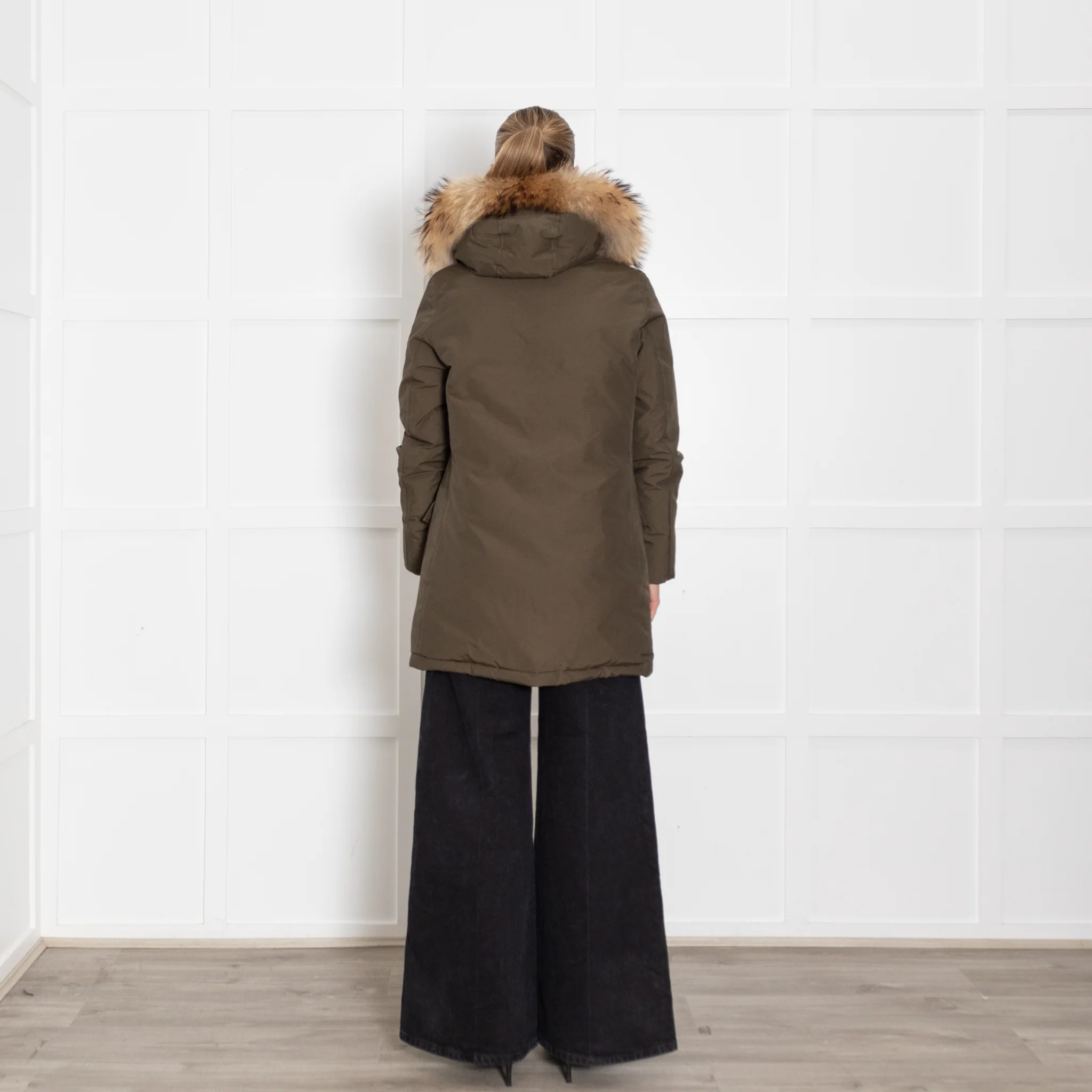 Woolrich Khaki Fur Trim Hooded Puffer Jacket - Image 5
