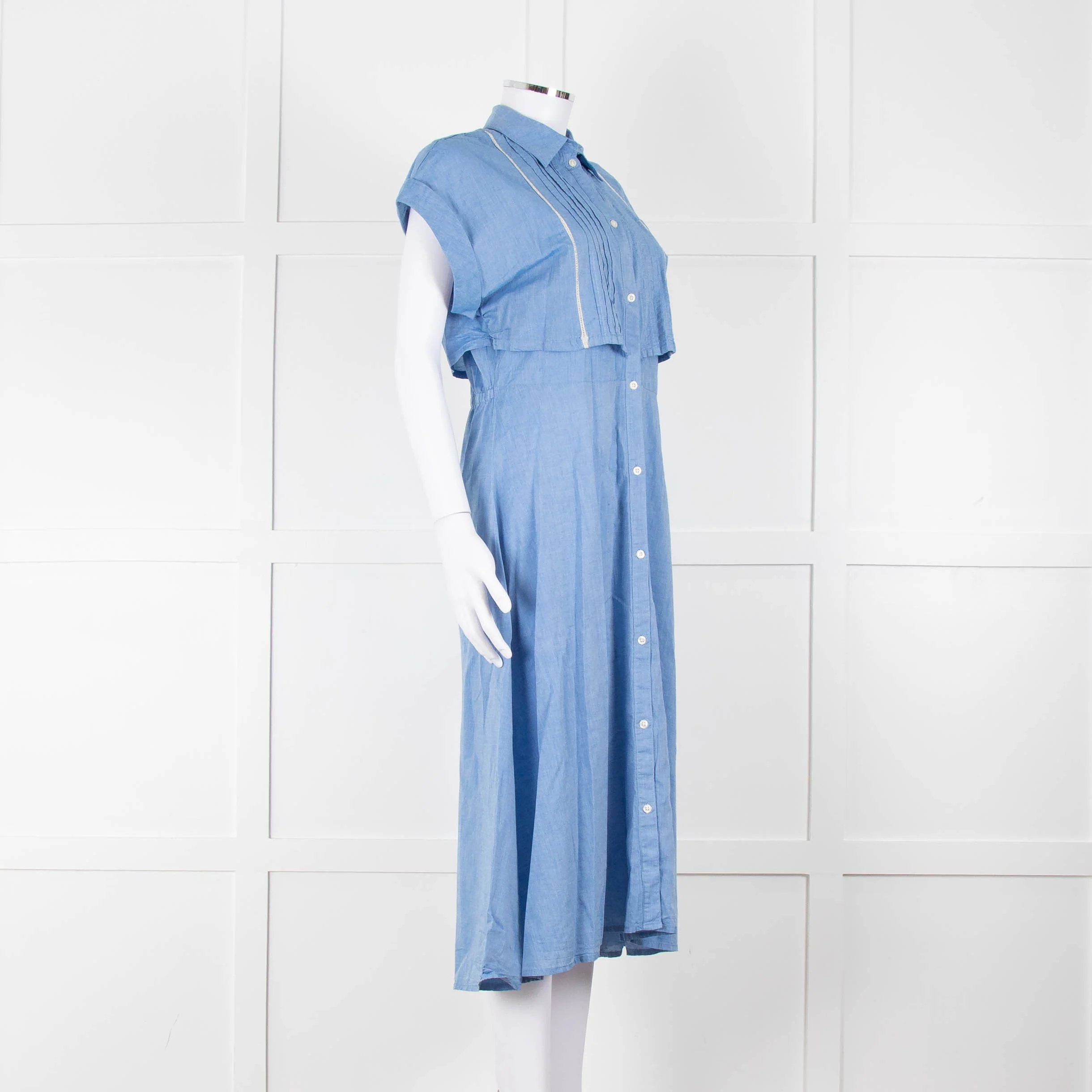 Woolrich Pale Blue Cotton Short Sleeve Dress With Button Front - Image 2