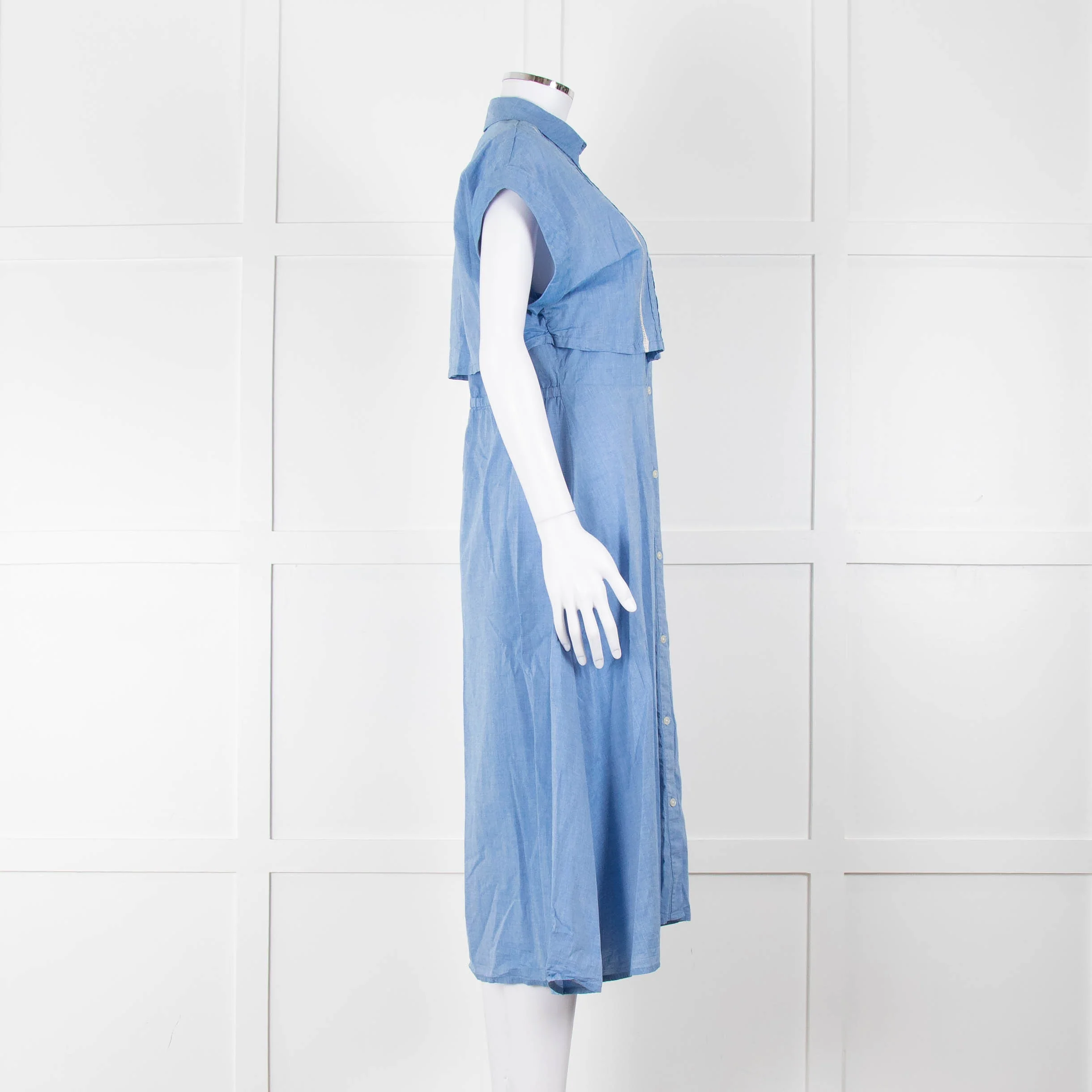 Woolrich Pale Blue Cotton Short Sleeve Dress With Button Front - Image 3