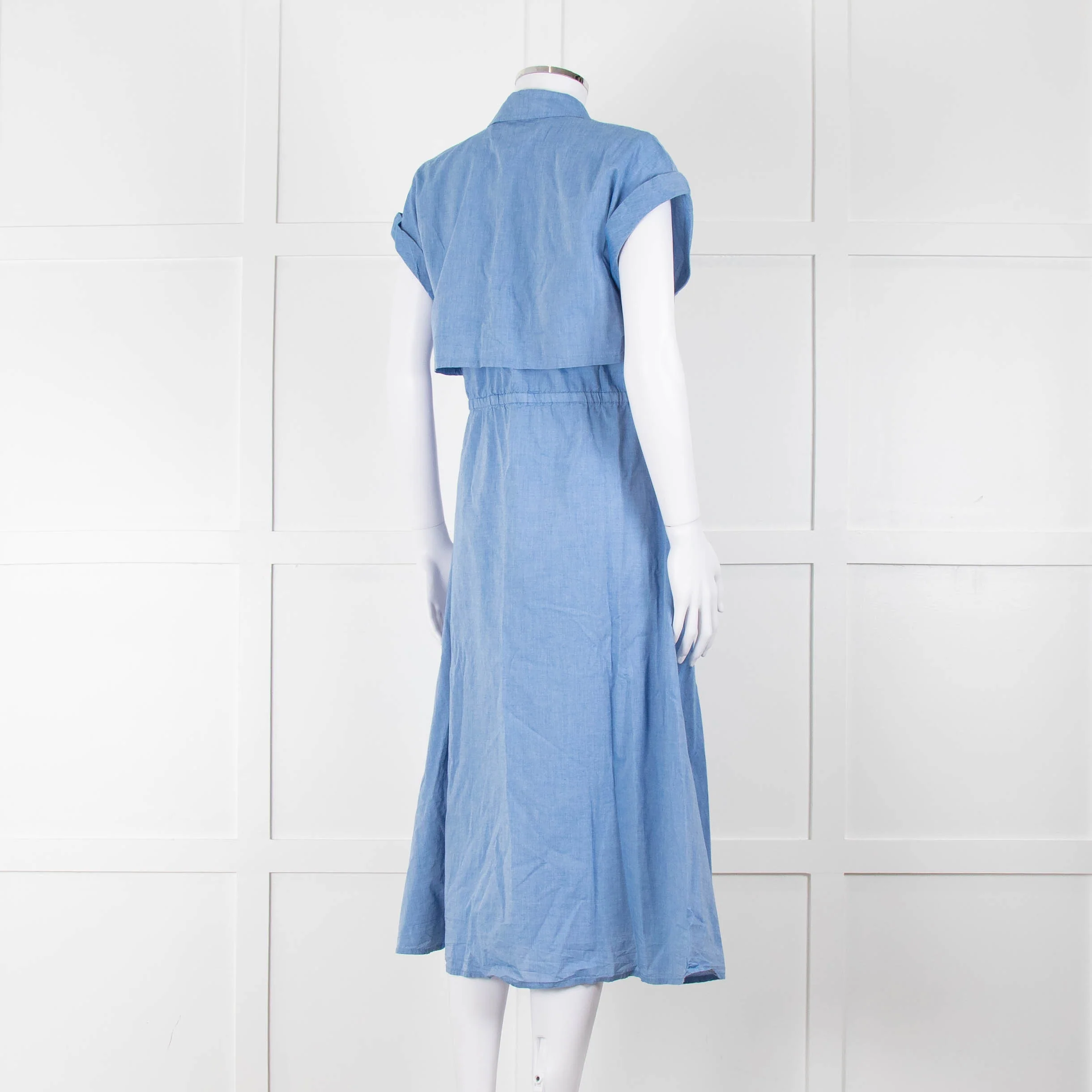 Woolrich Pale Blue Cotton Short Sleeve Dress With Button Front - Image 4