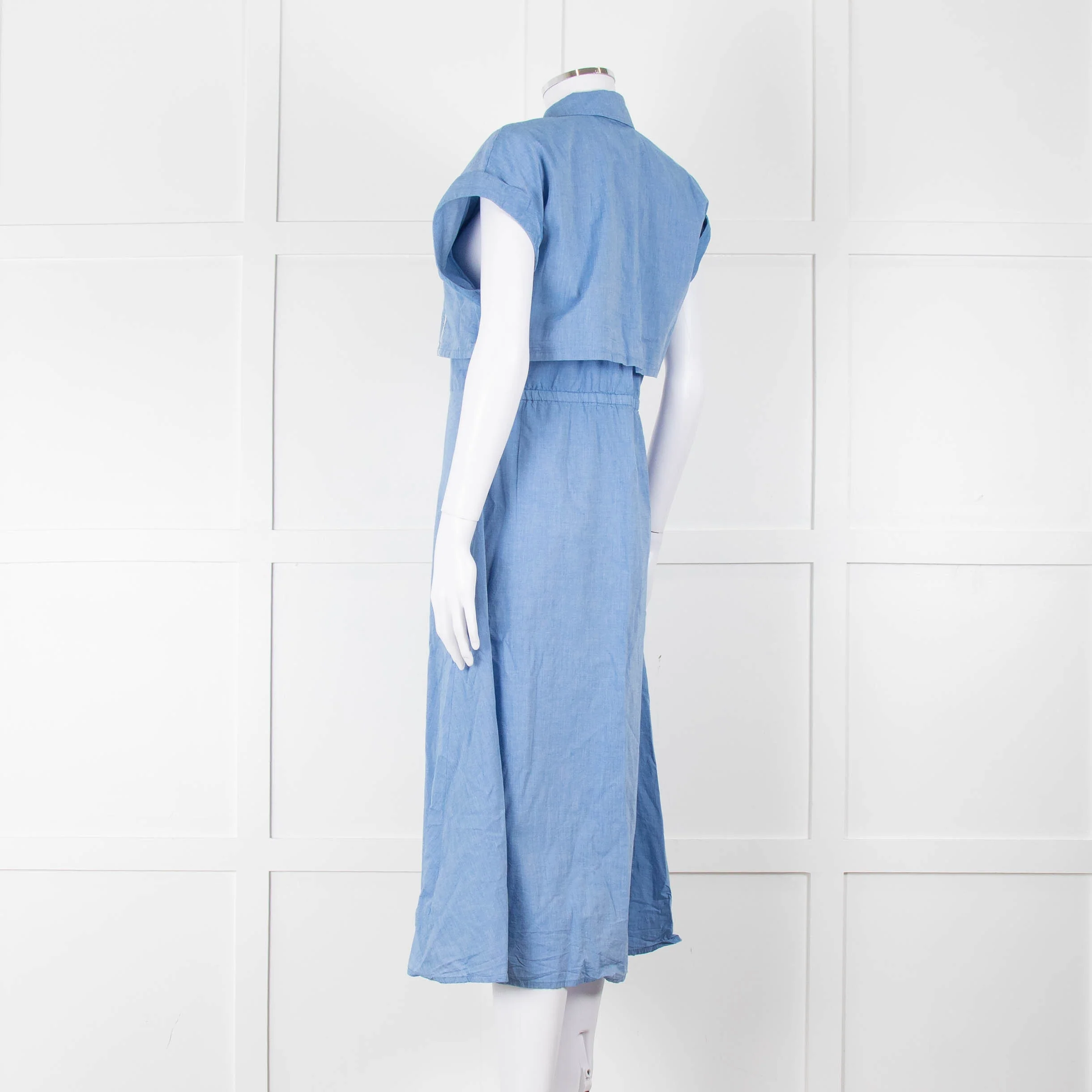 Woolrich Pale Blue Cotton Short Sleeve Dress With Button Front - Image 6