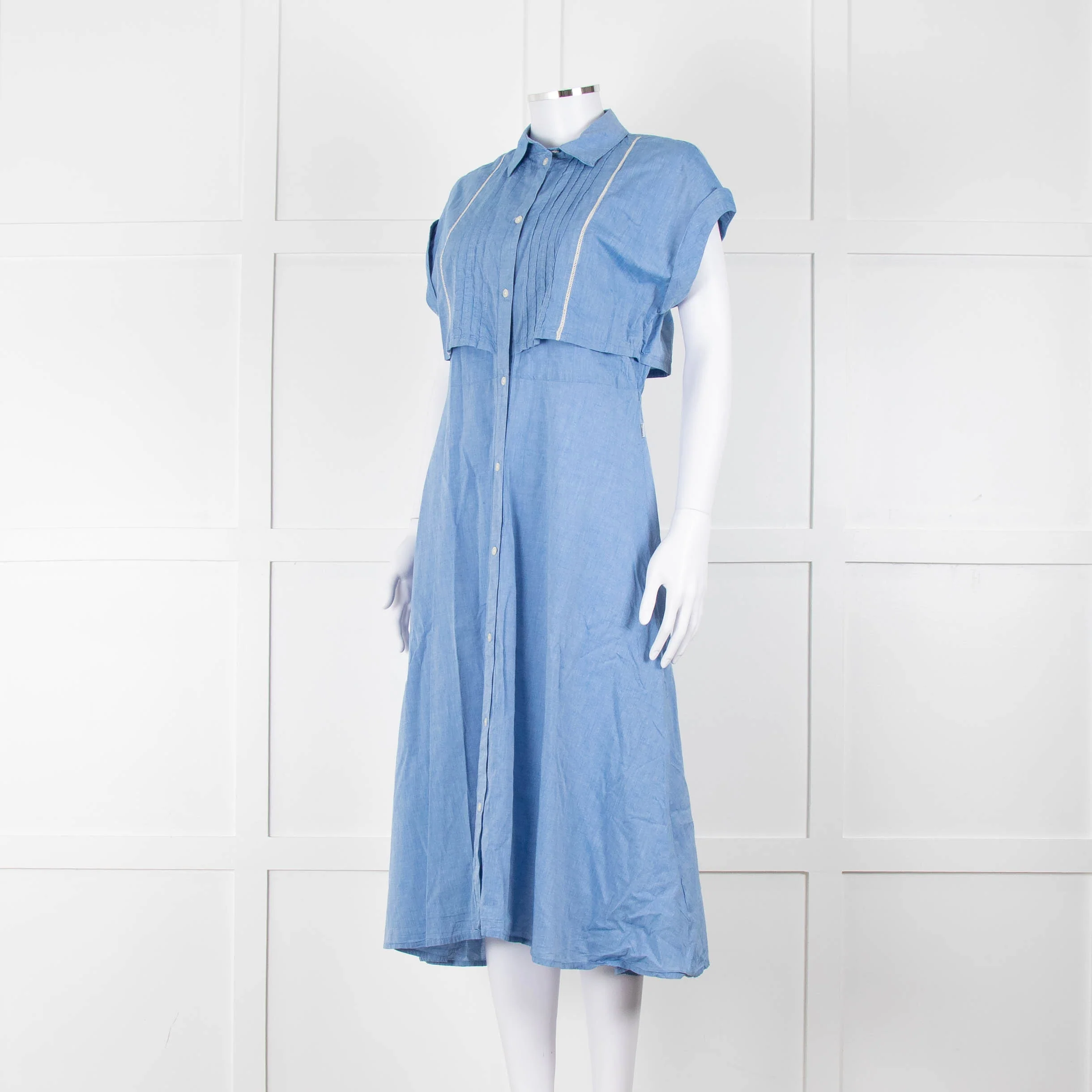 Woolrich Pale Blue Cotton Short Sleeve Dress With Button Front - Image 8