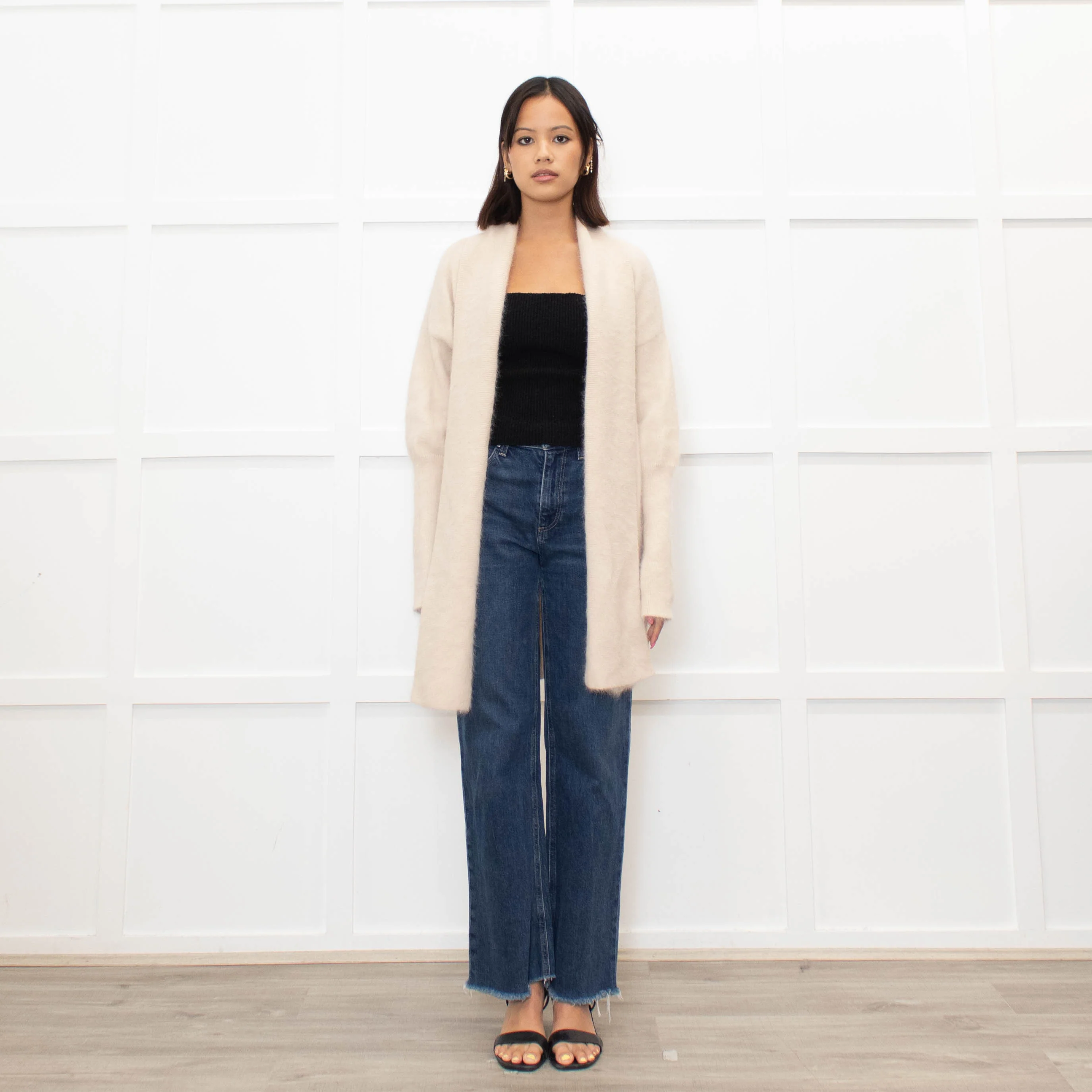 World of Nomads Beige Cashmere/Angora Mix Long Cardigan