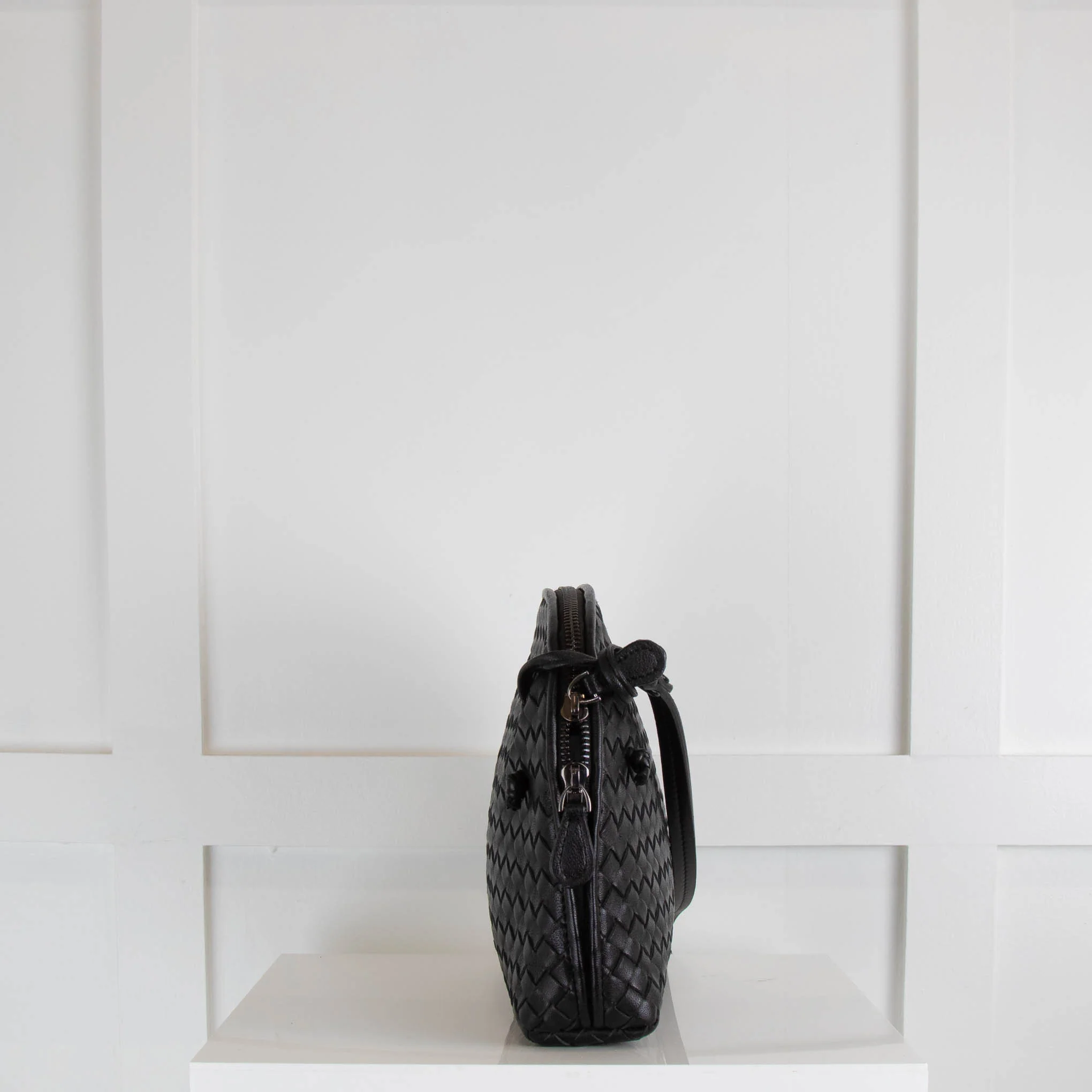 Woven Black Leather Cross Body Bag - Image 3