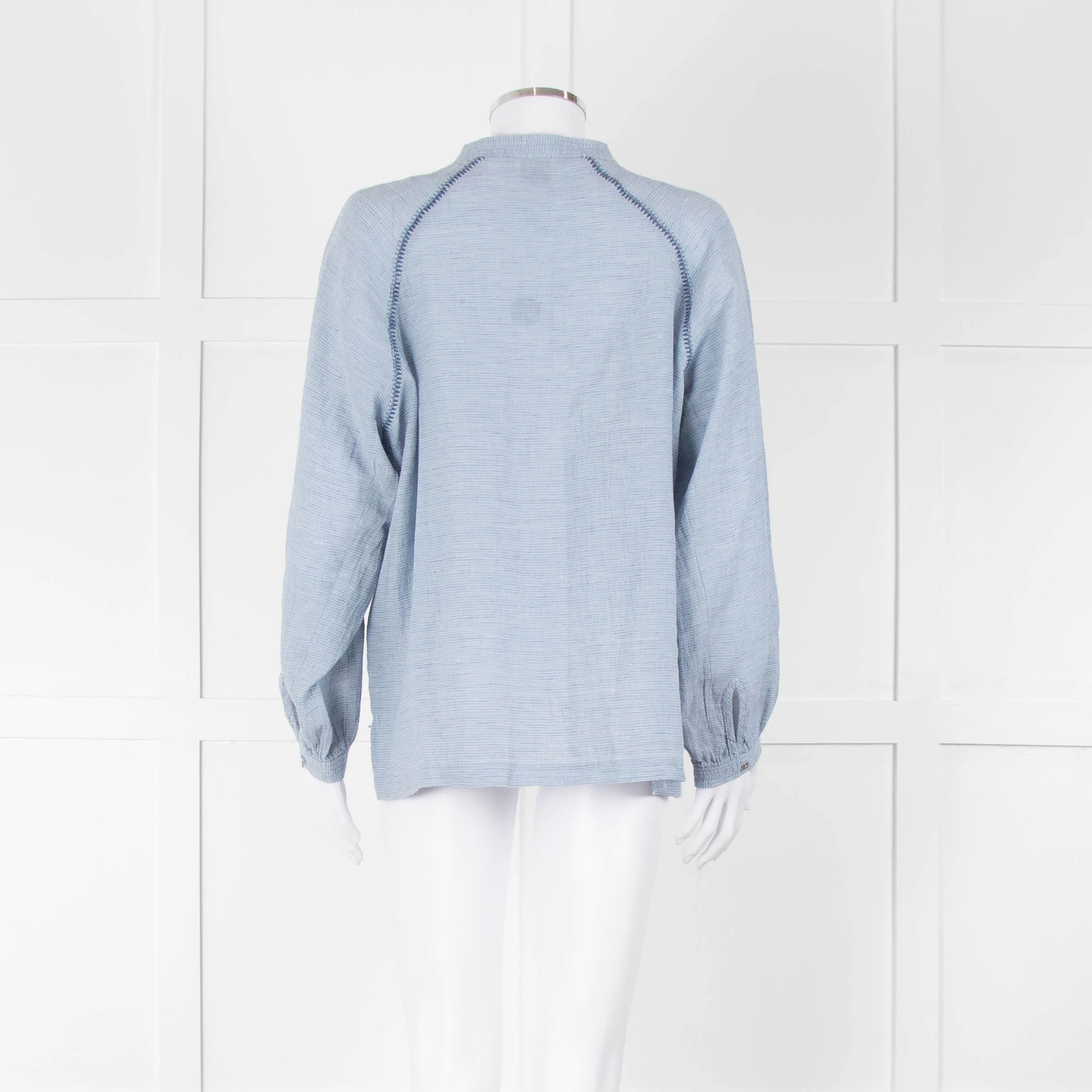 Wrap London Sky Blue Linen Cotton Blend Blouse - Image 5