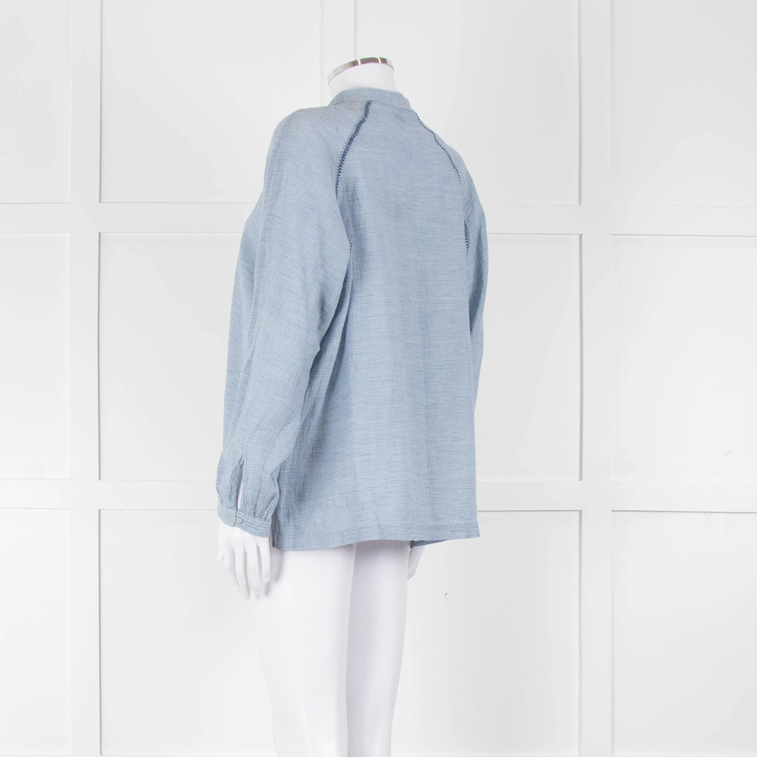 Wrap London Sky Blue Linen Cotton Blend Blouse - Image 6
