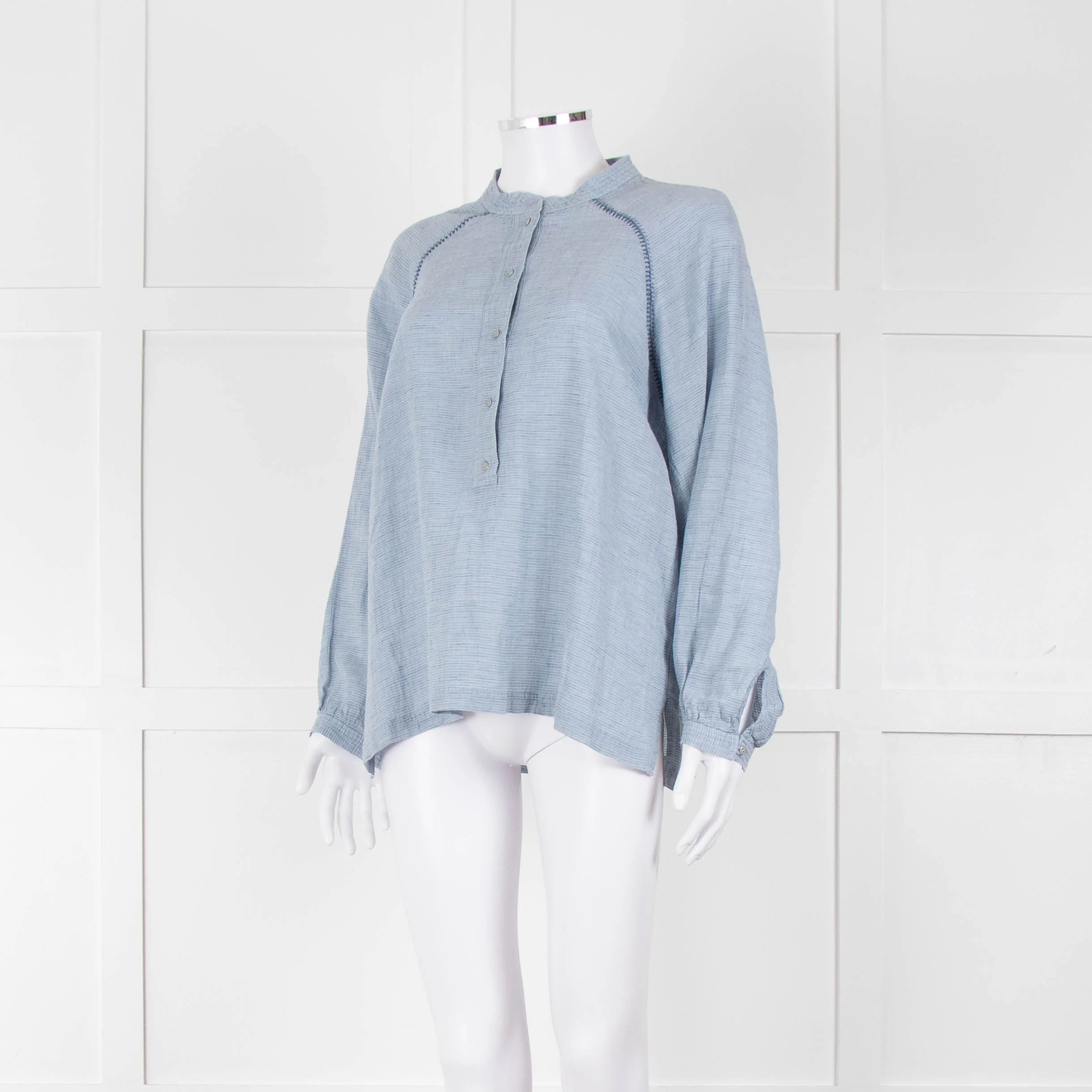 Wrap London Sky Blue Linen Cotton Blend Blouse - Image 8