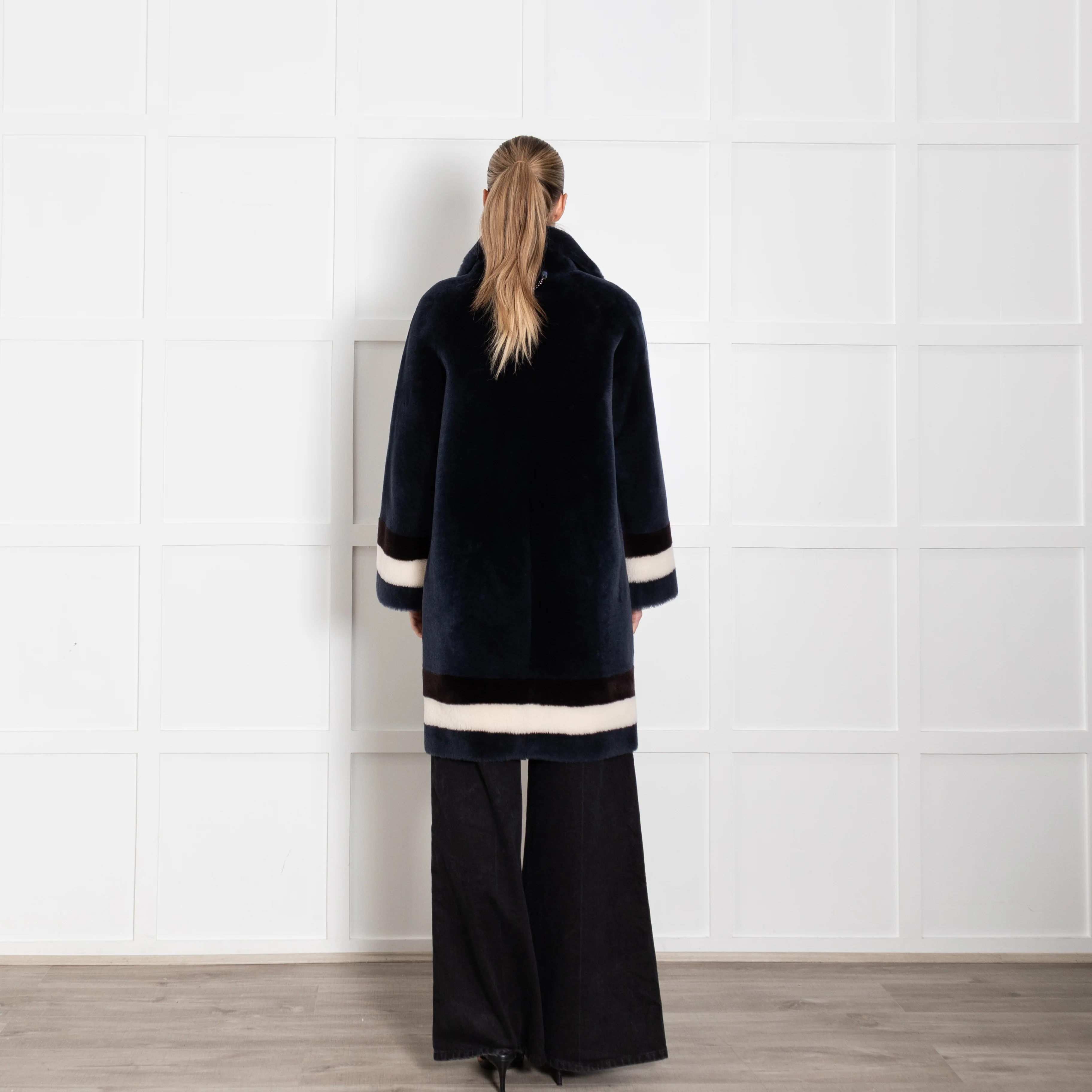Wunder Fell Blue Shearling With White Stripe Cuff And Hem - Image 5