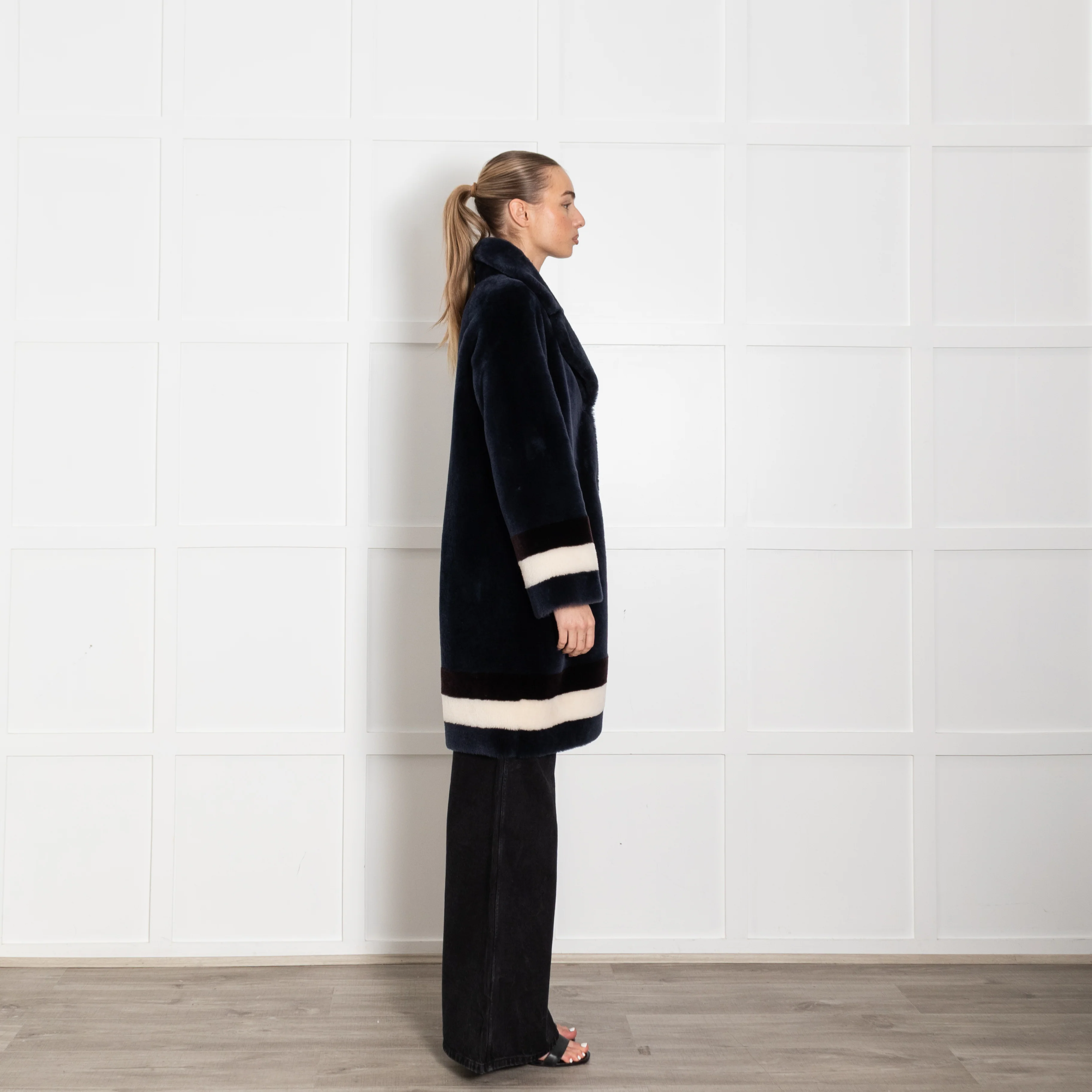 Wunder Fell Blue Shearling With White Stripe Cuff And Hem - Image 6