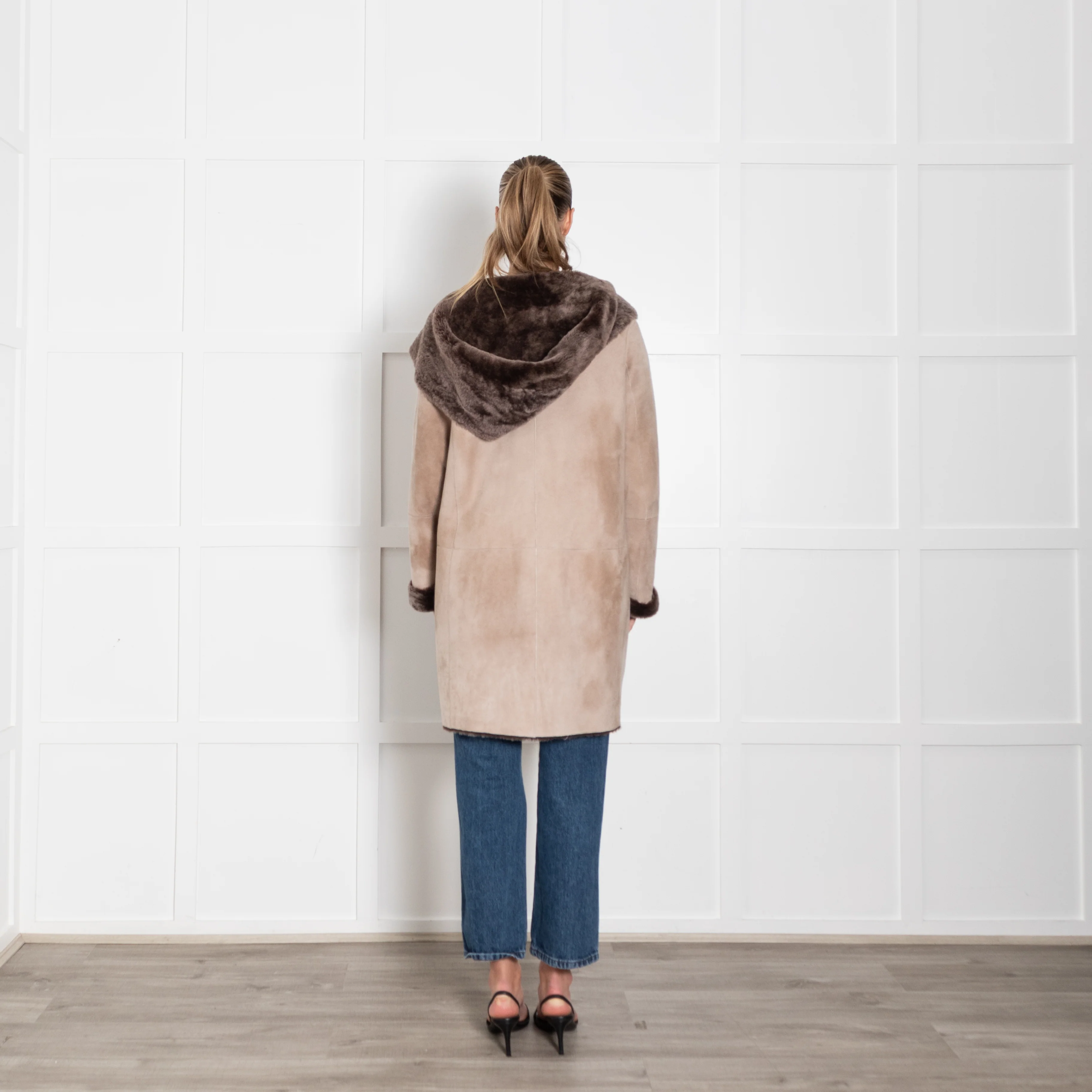 Wunder Fell Taupe Shearling Coat With Hood - Image 5