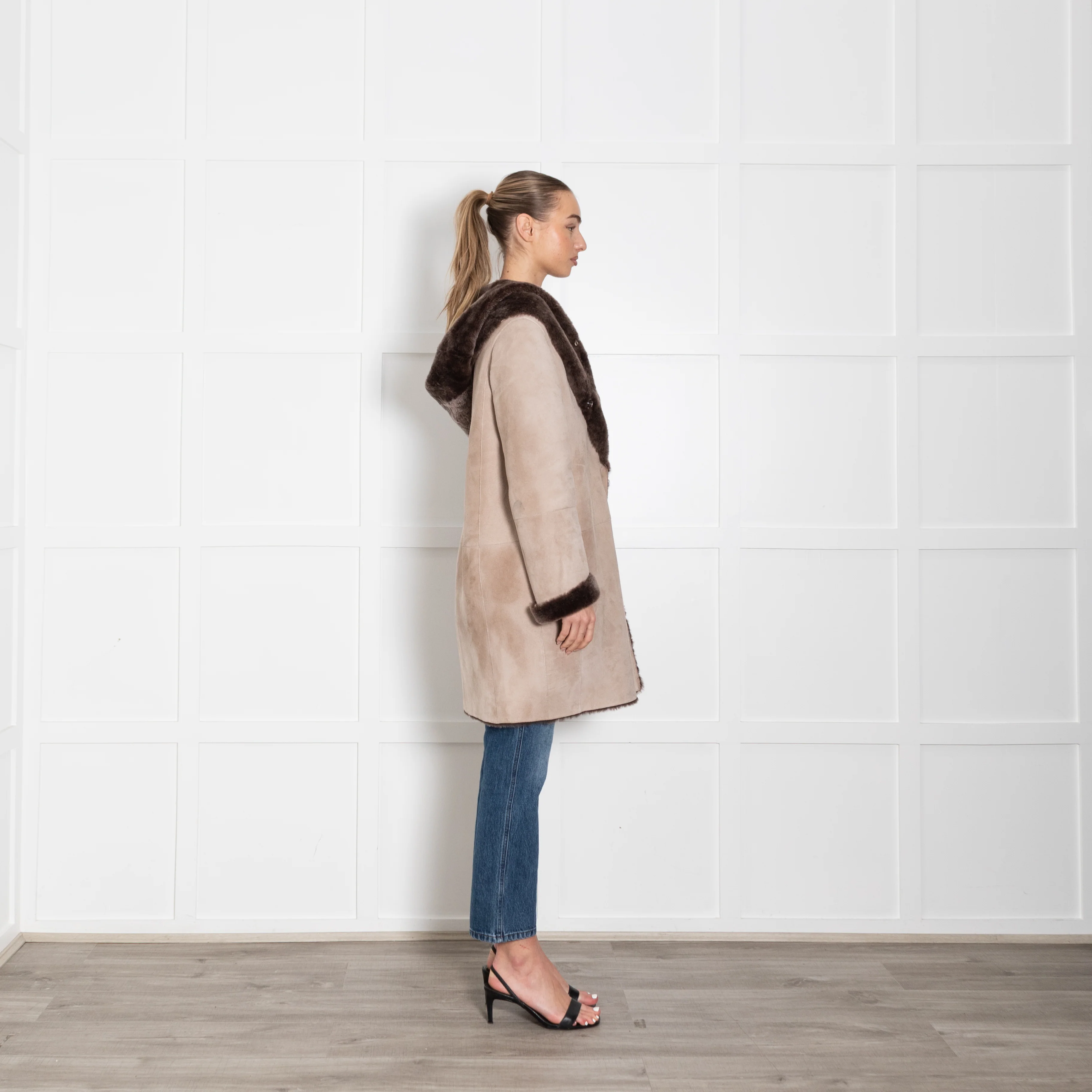 Wunder Fell Taupe Shearling Coat With Hood - Image 6