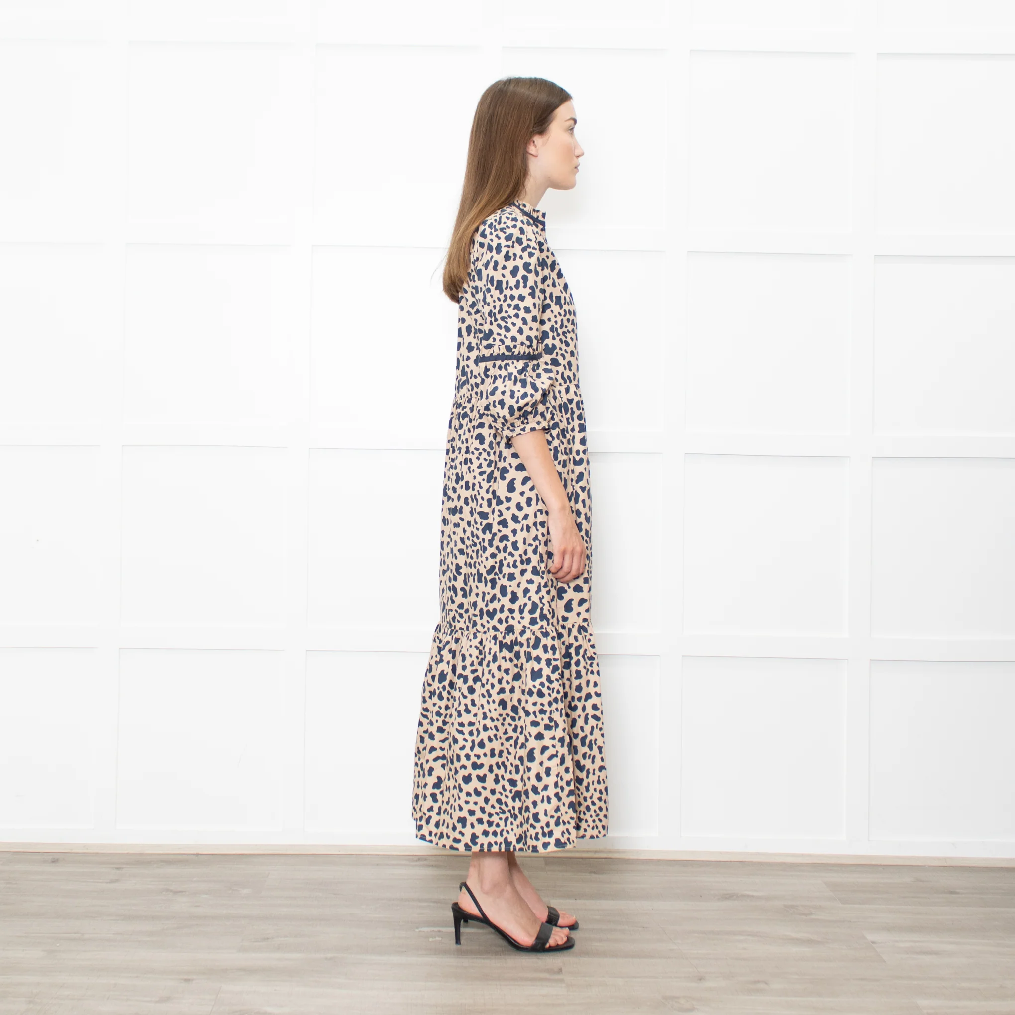 Wyse Beige Blue Animal Print Cotton Maxi Dress - Image 6