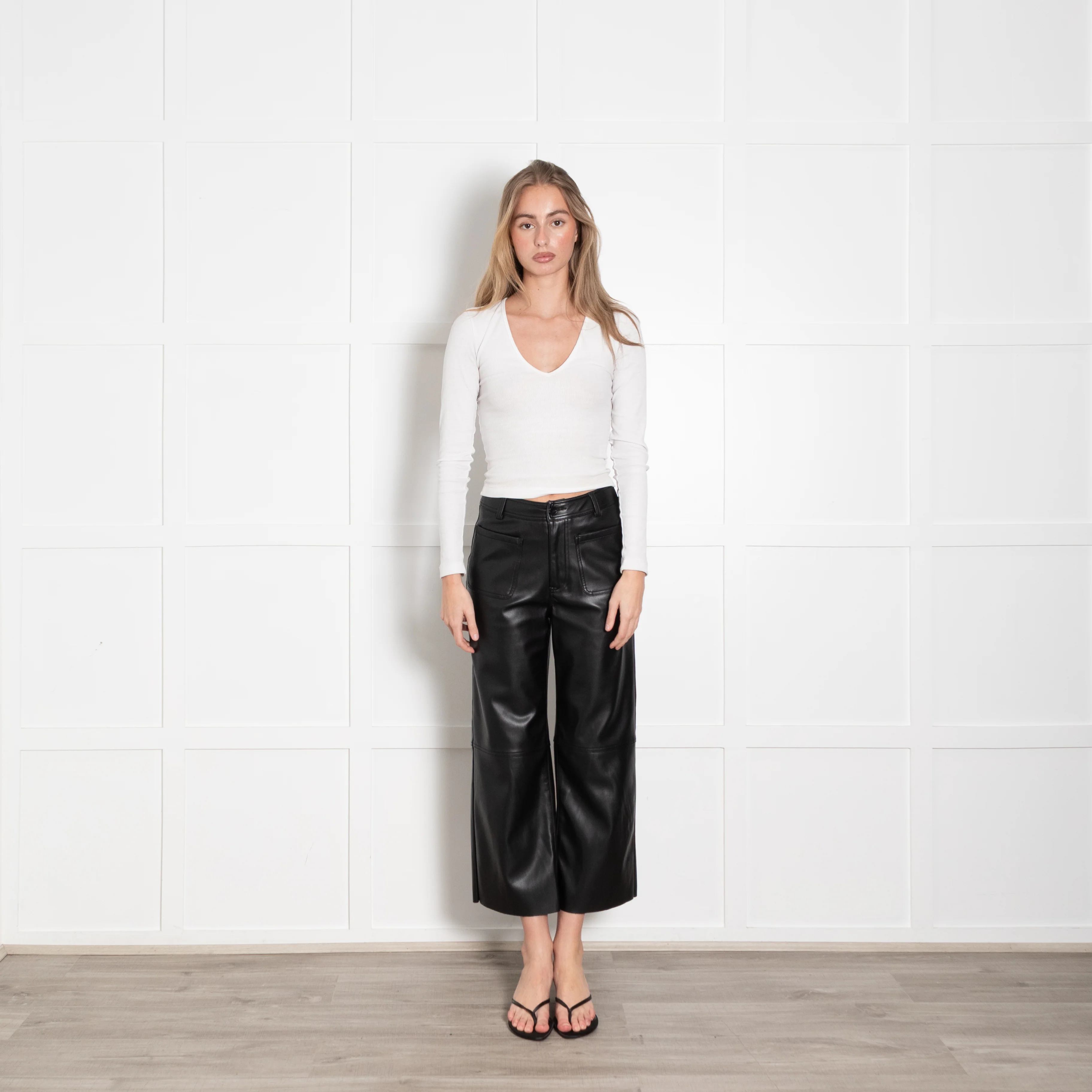 Wyse Black Faux Leather Straight Leg Trousers
