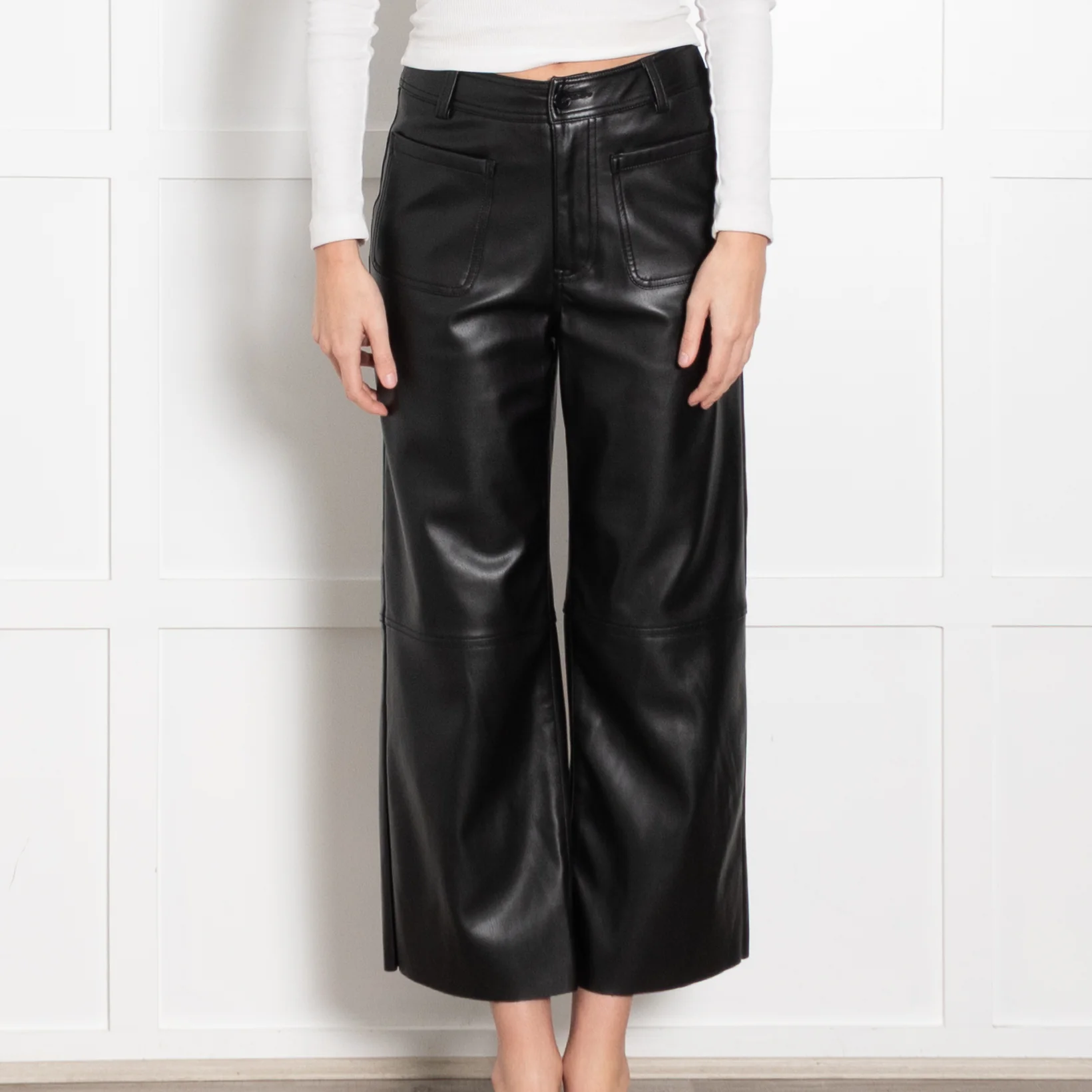 Wyse Black Faux Leather Straight Leg Trousers - Image 2