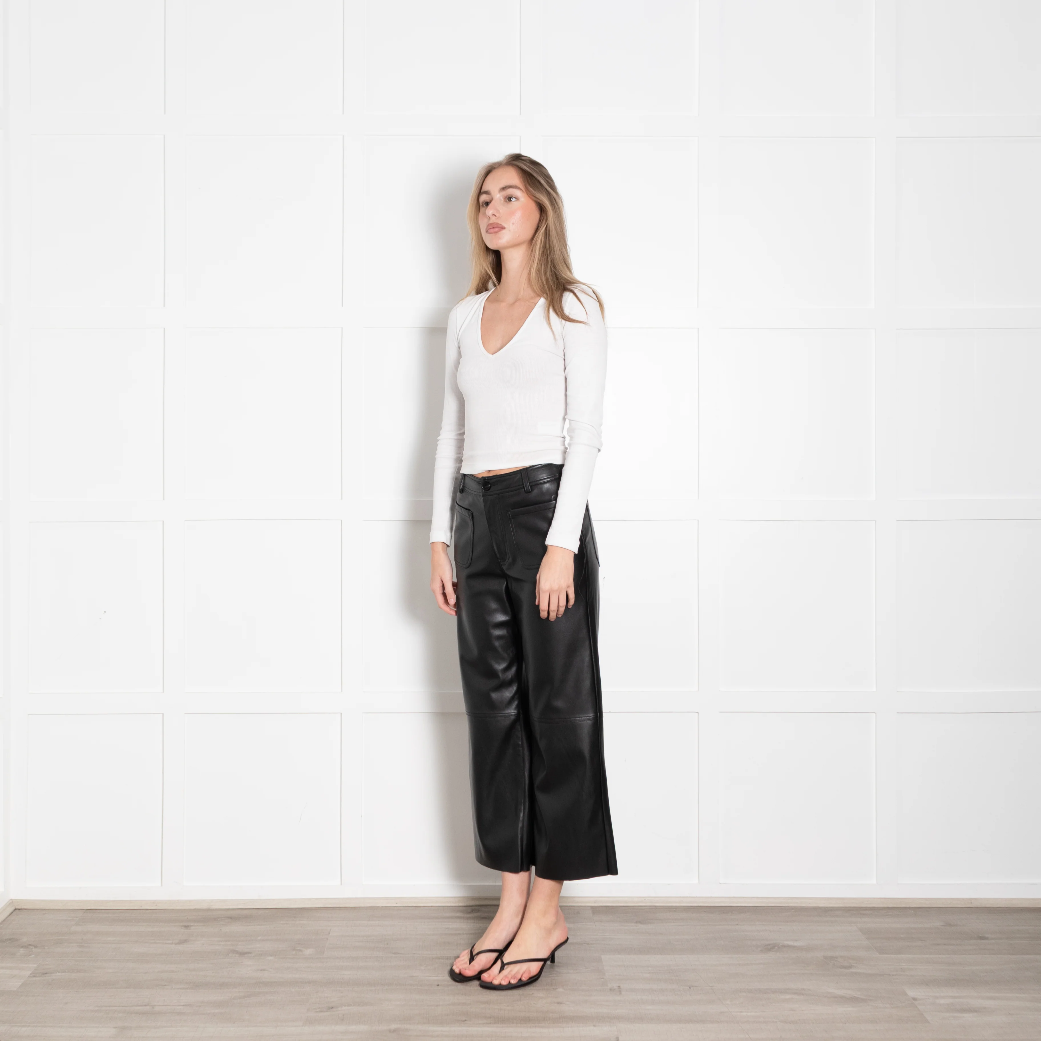 Wyse Black Faux Leather Straight Leg Trousers - Image 3