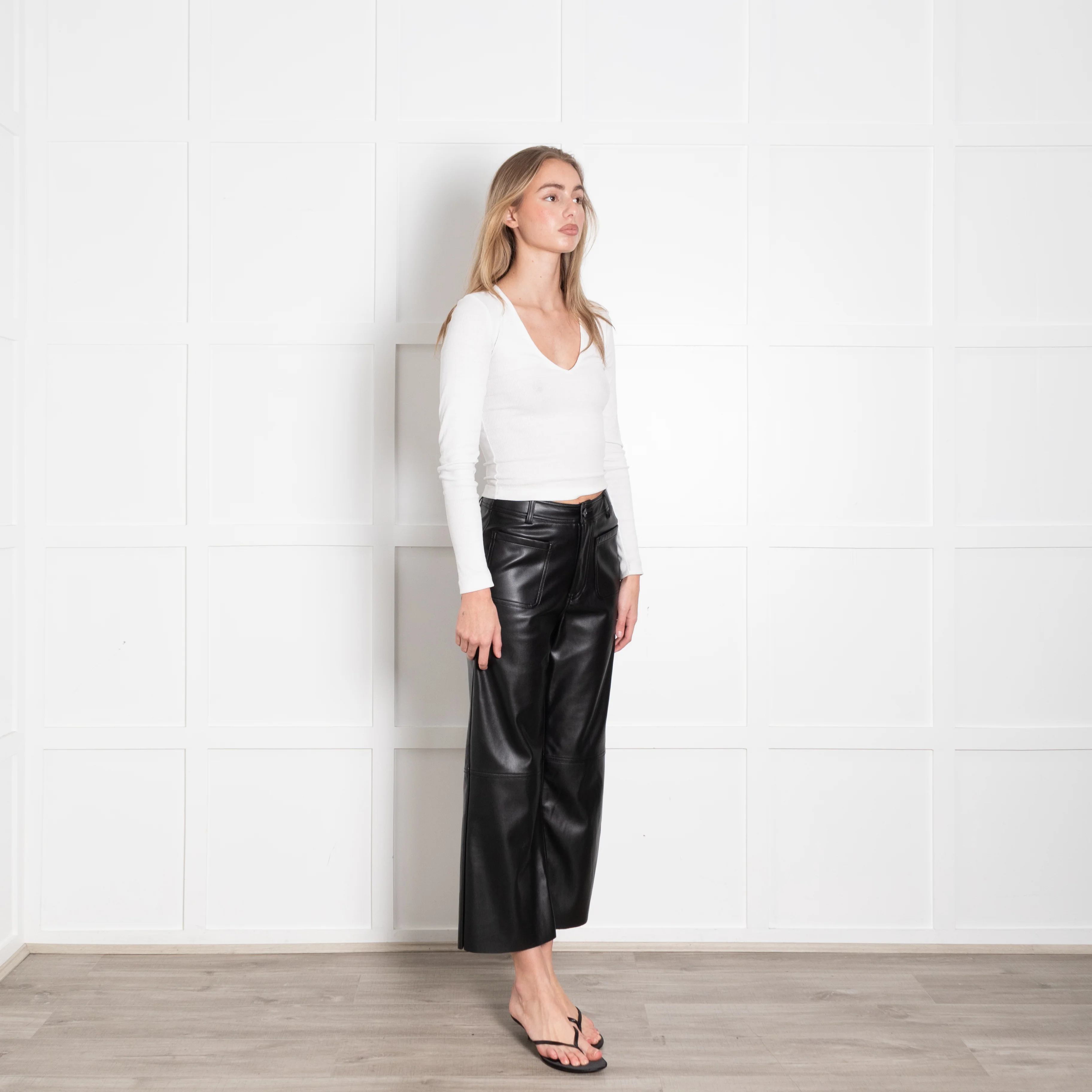 Wyse Black Faux Leather Straight Leg Trousers - Image 7