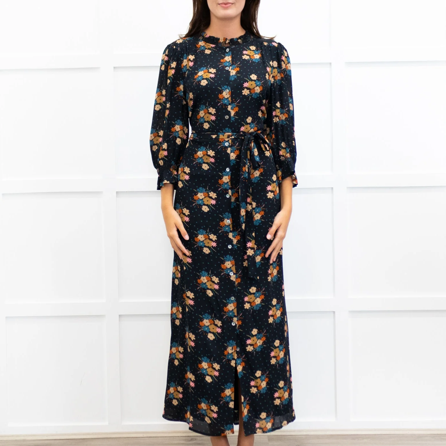 Wyse Black Lisette Floral Belted Shirt Dress - Image 2
