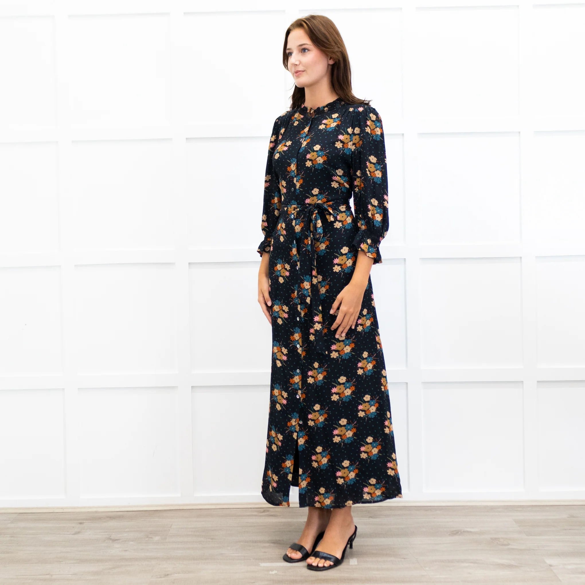 Wyse Black Lisette Floral Belted Shirt Dress - Image 3