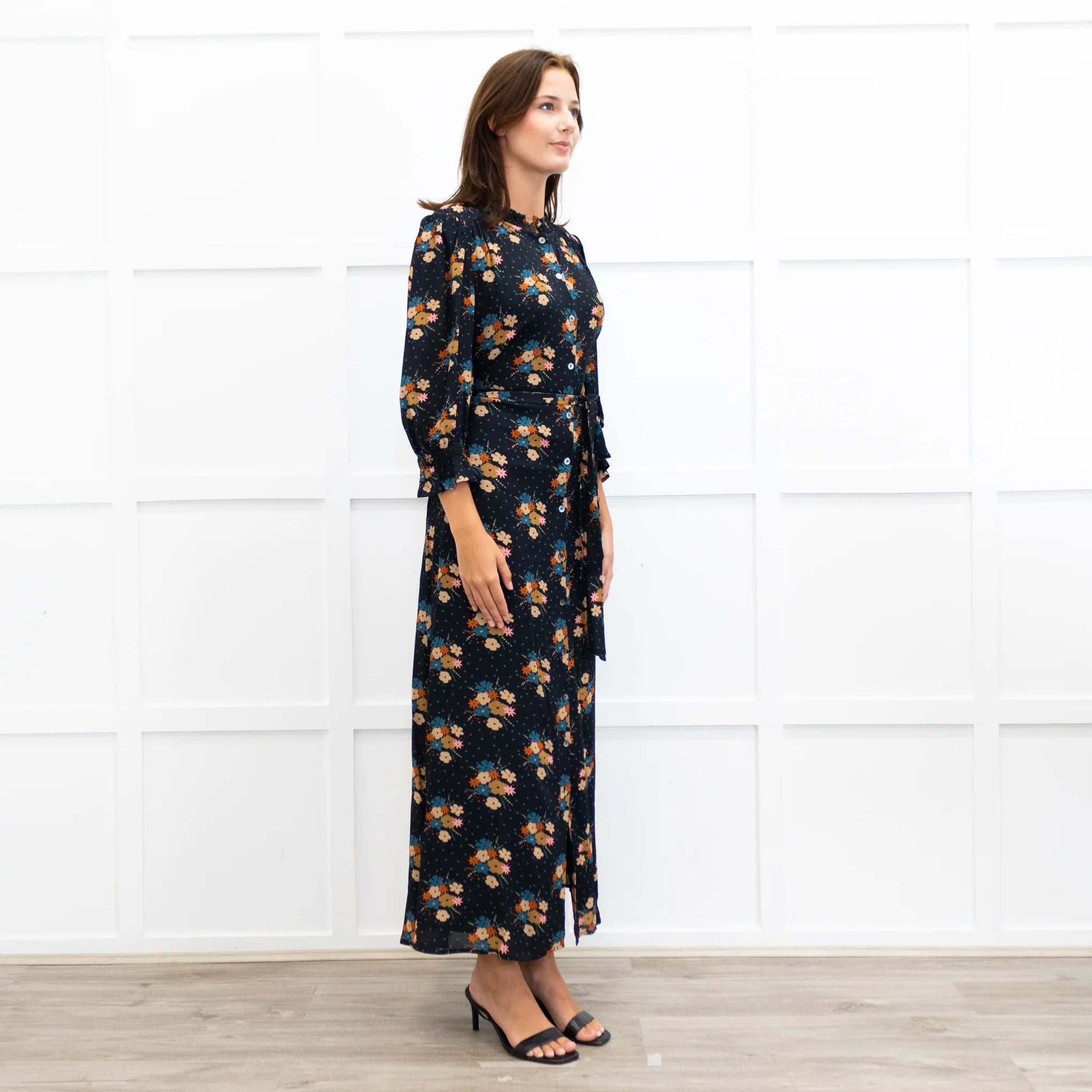 Wyse Black Lisette Floral Belted Shirt Dress - Image 4