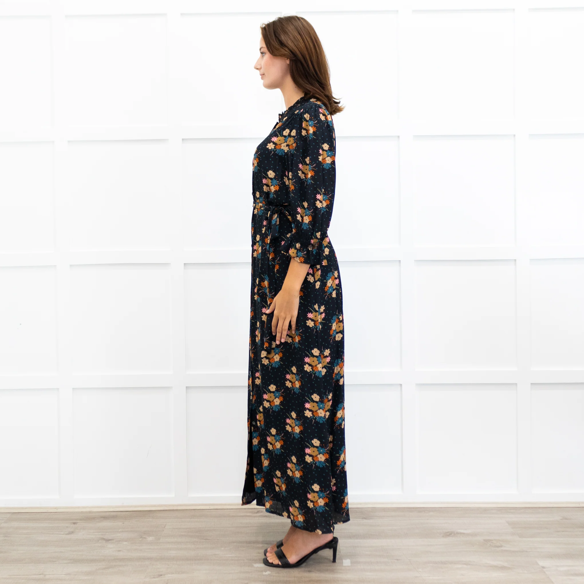 Wyse Black Lisette Floral Belted Shirt Dress - Image 7