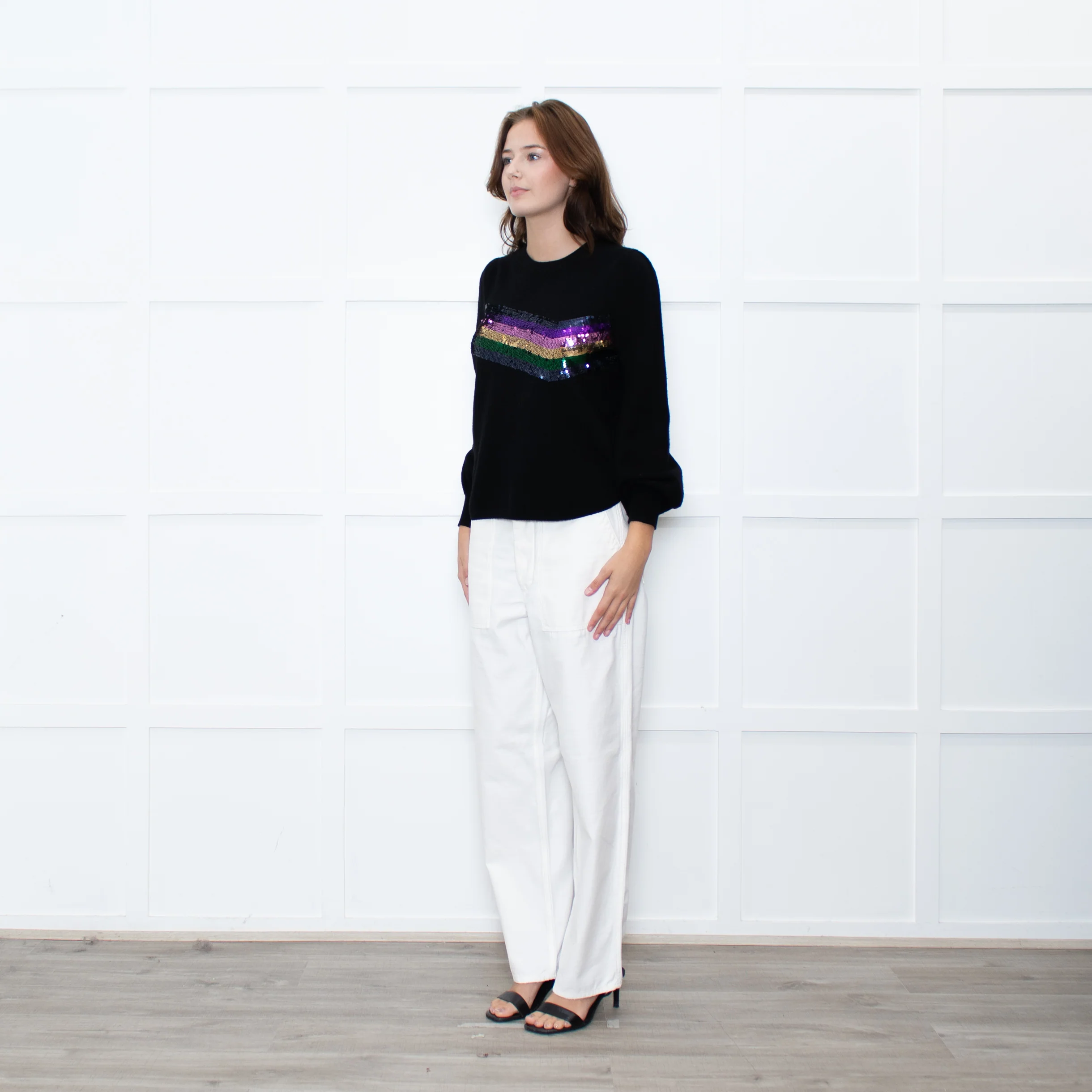WYSE Black Multicolour Sequin stripe Cashmere Blend Jumper - Image 3