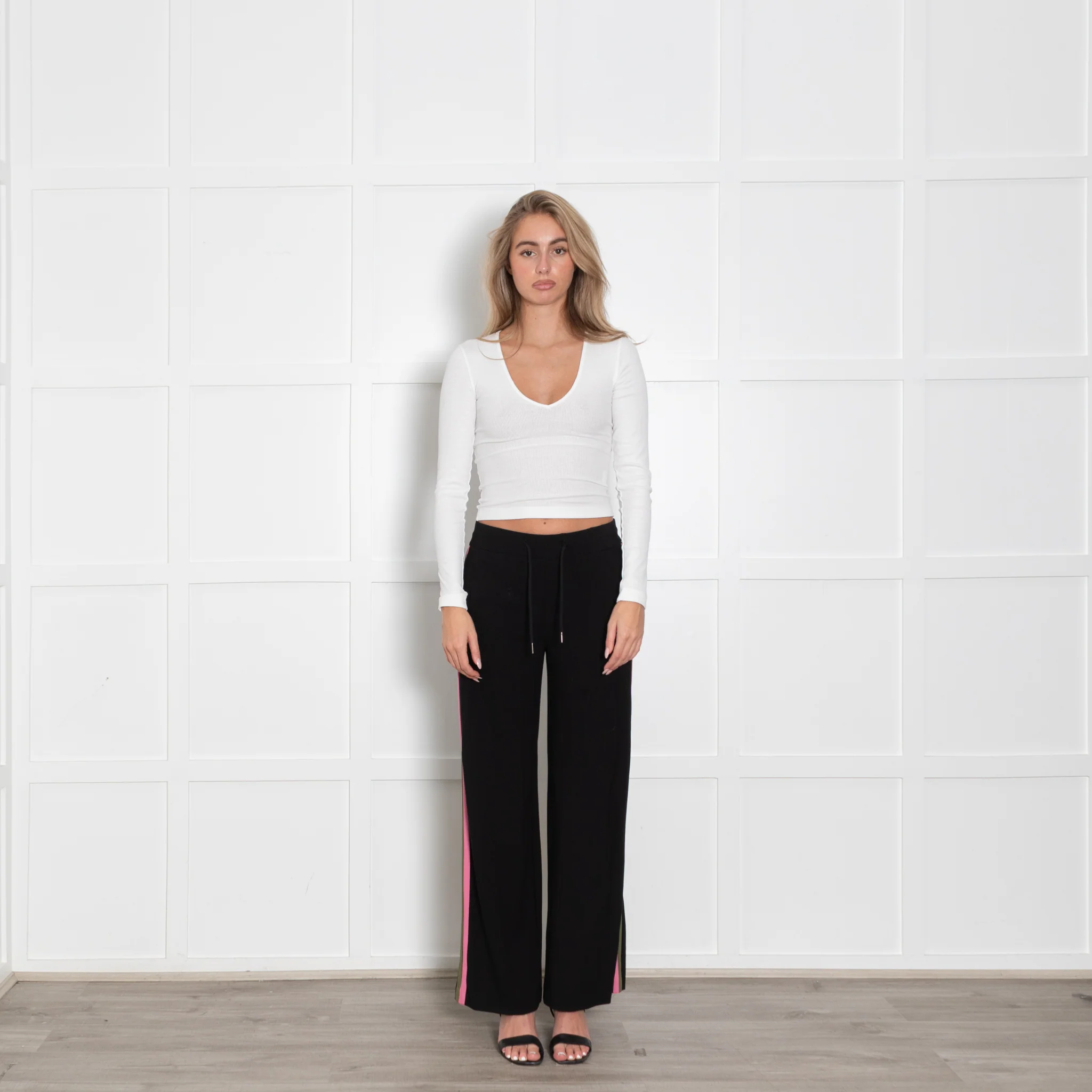Wyse Black Pink Green Side Stripe Tracksuit Trousers