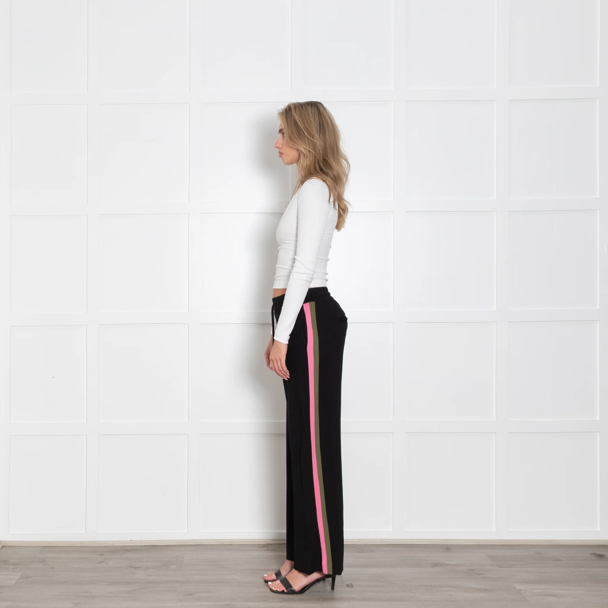Wyse Black Pink Green Side Stripe Tracksuit Trousers - Image 4