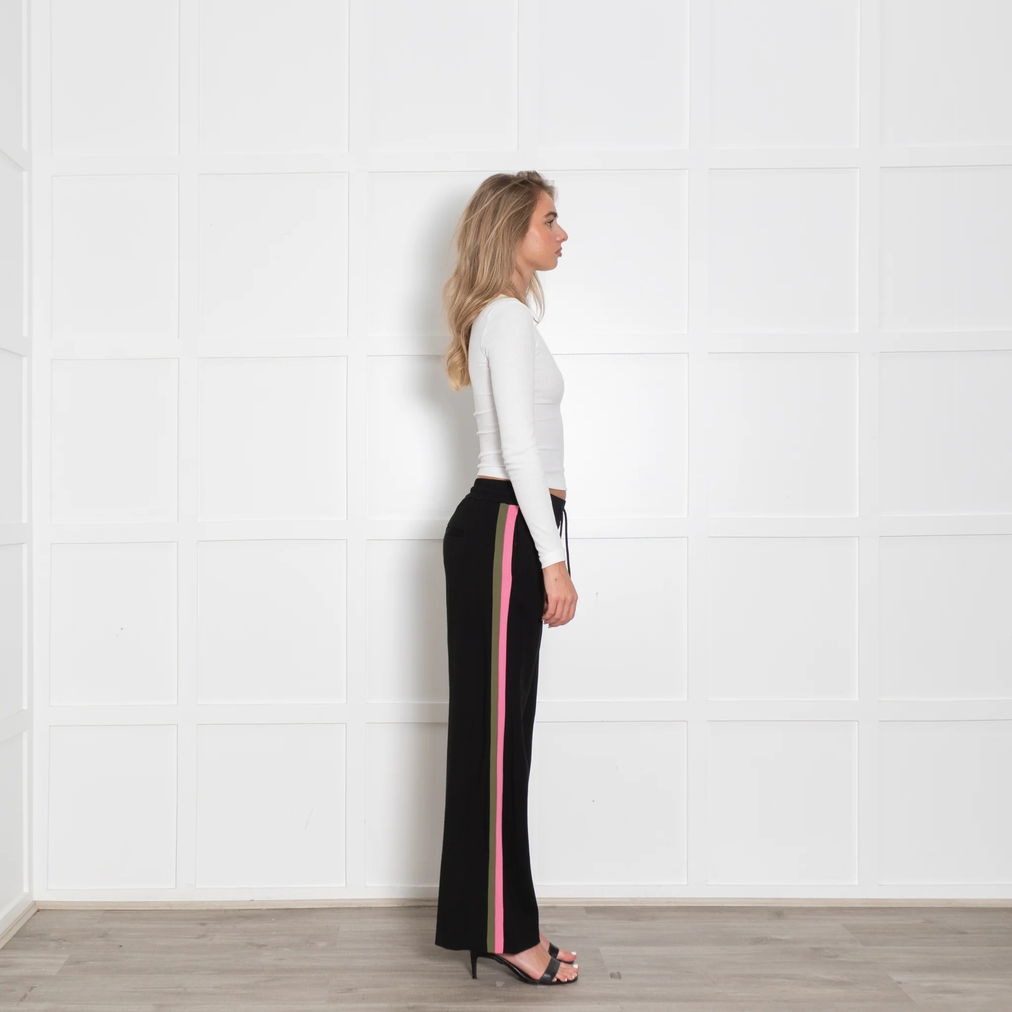 Wyse Black Pink Green Side Stripe Tracksuit Trousers - Image 6