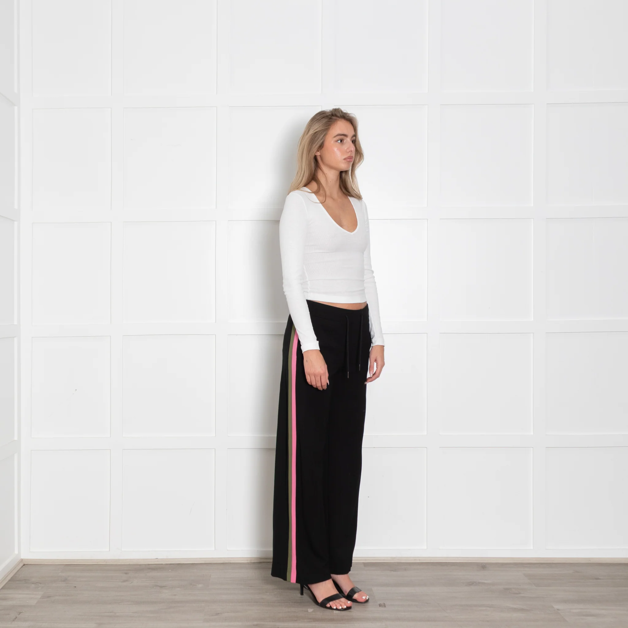 Wyse Black Pink Green Side Stripe Tracksuit Trousers - Image 7