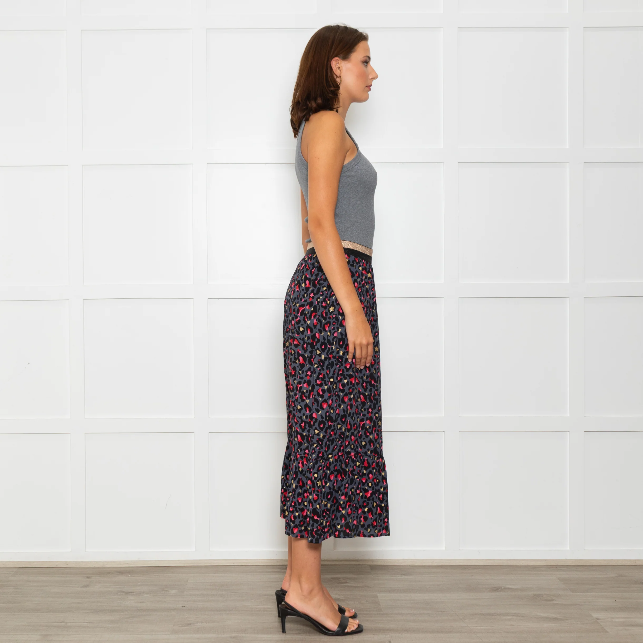 Wyse Grey Black Pink Animal Print Elasticated Waist Skirt - Image 6