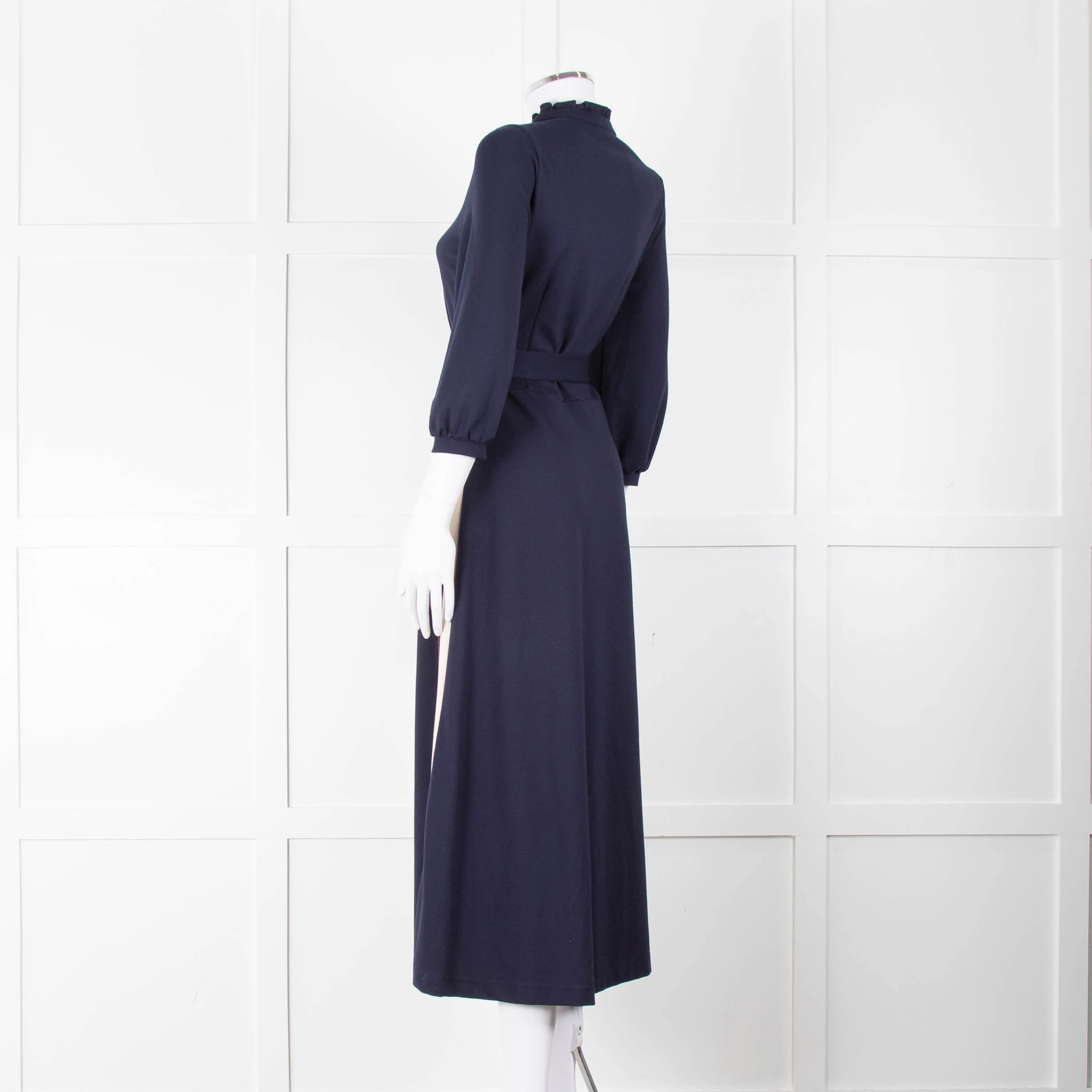 WYSE Blue Cream Burgundy Side Stripe Jersey Belted Dress - Image 6