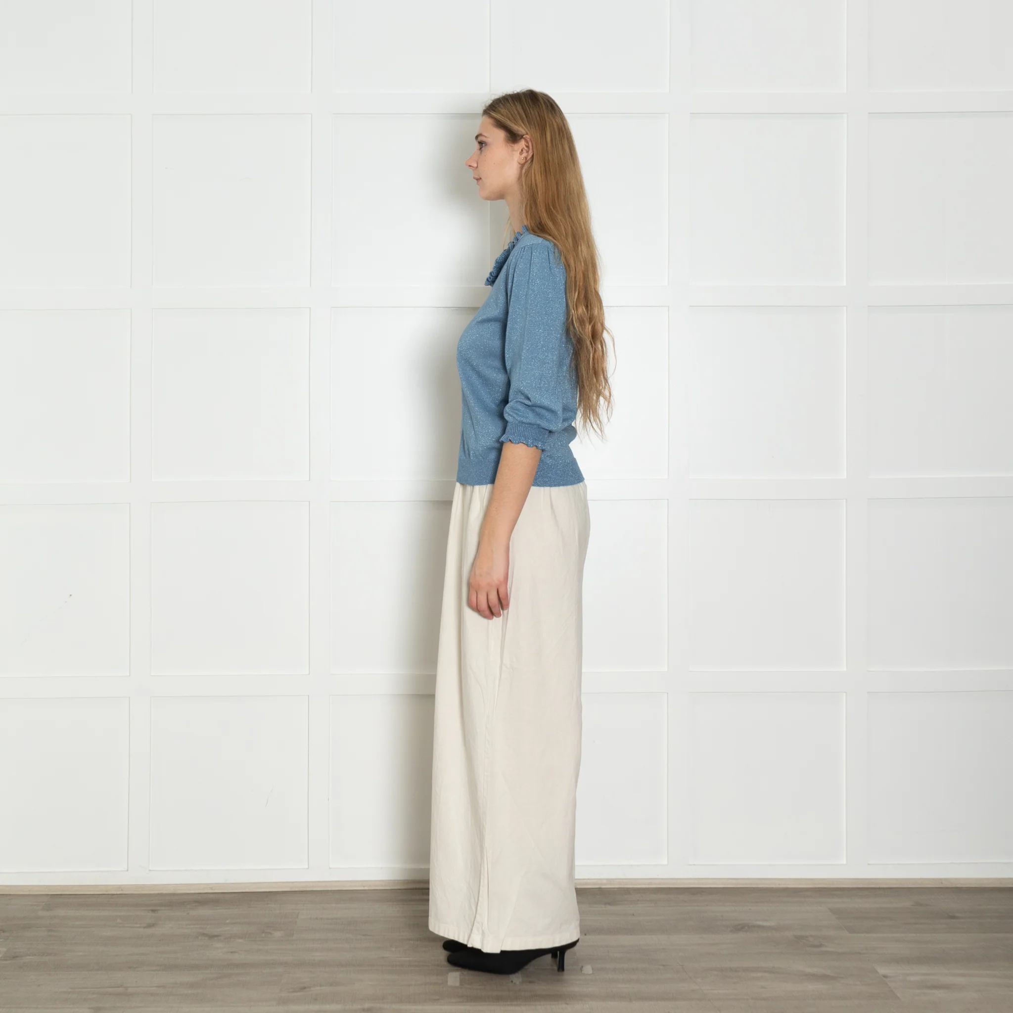 Wyse Blue Lurex Frill Trim Sweater - Image 4
