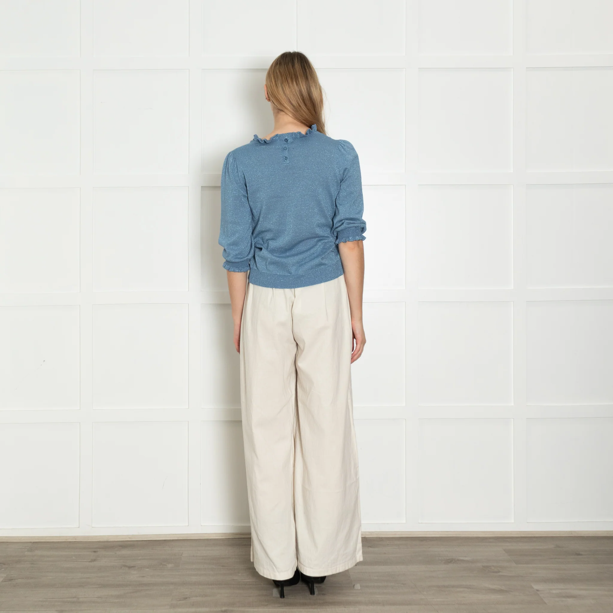 Wyse Blue Lurex Frill Trim Sweater - Image 5