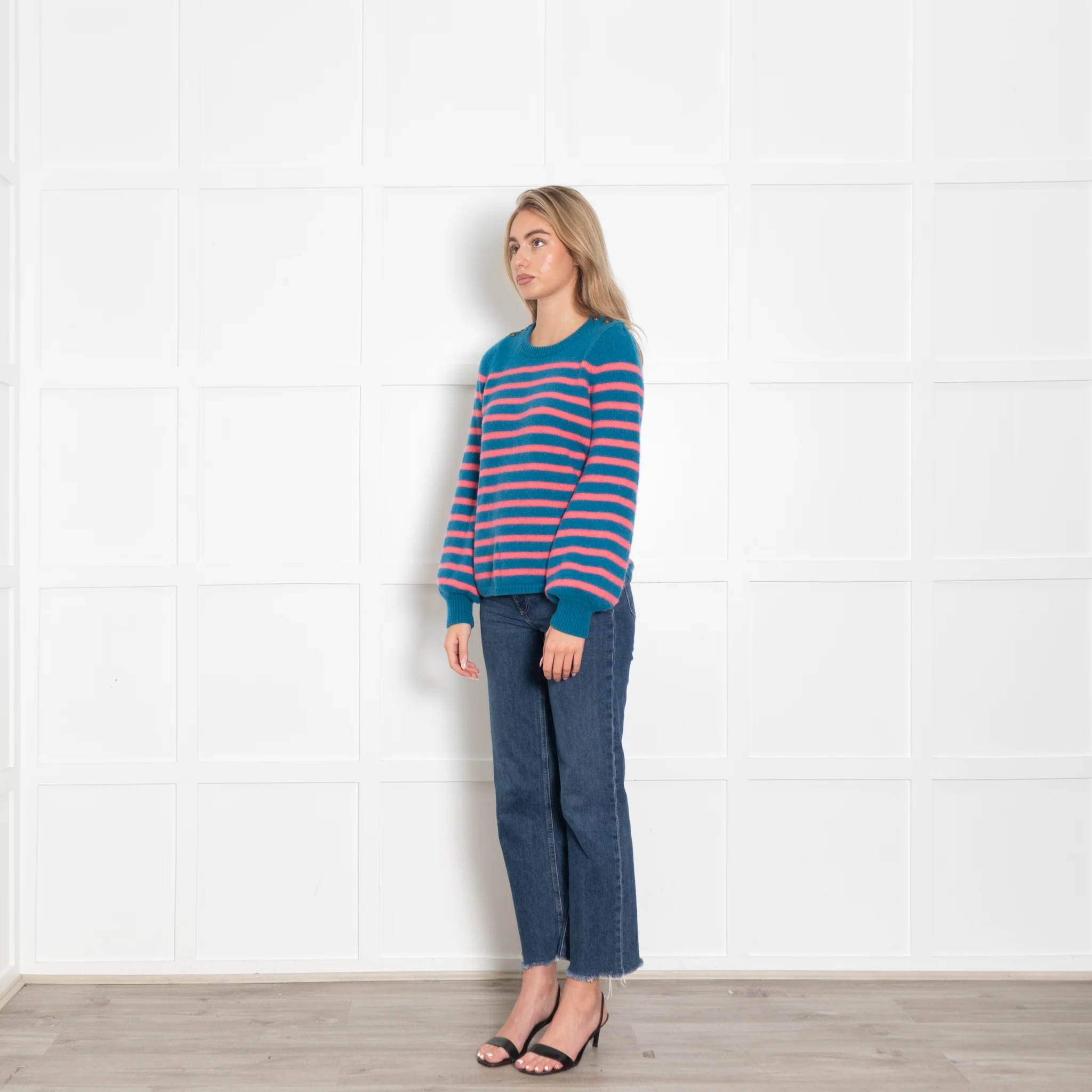 Wyse Blue Pink Striped Cashmere Jumper - Image 3