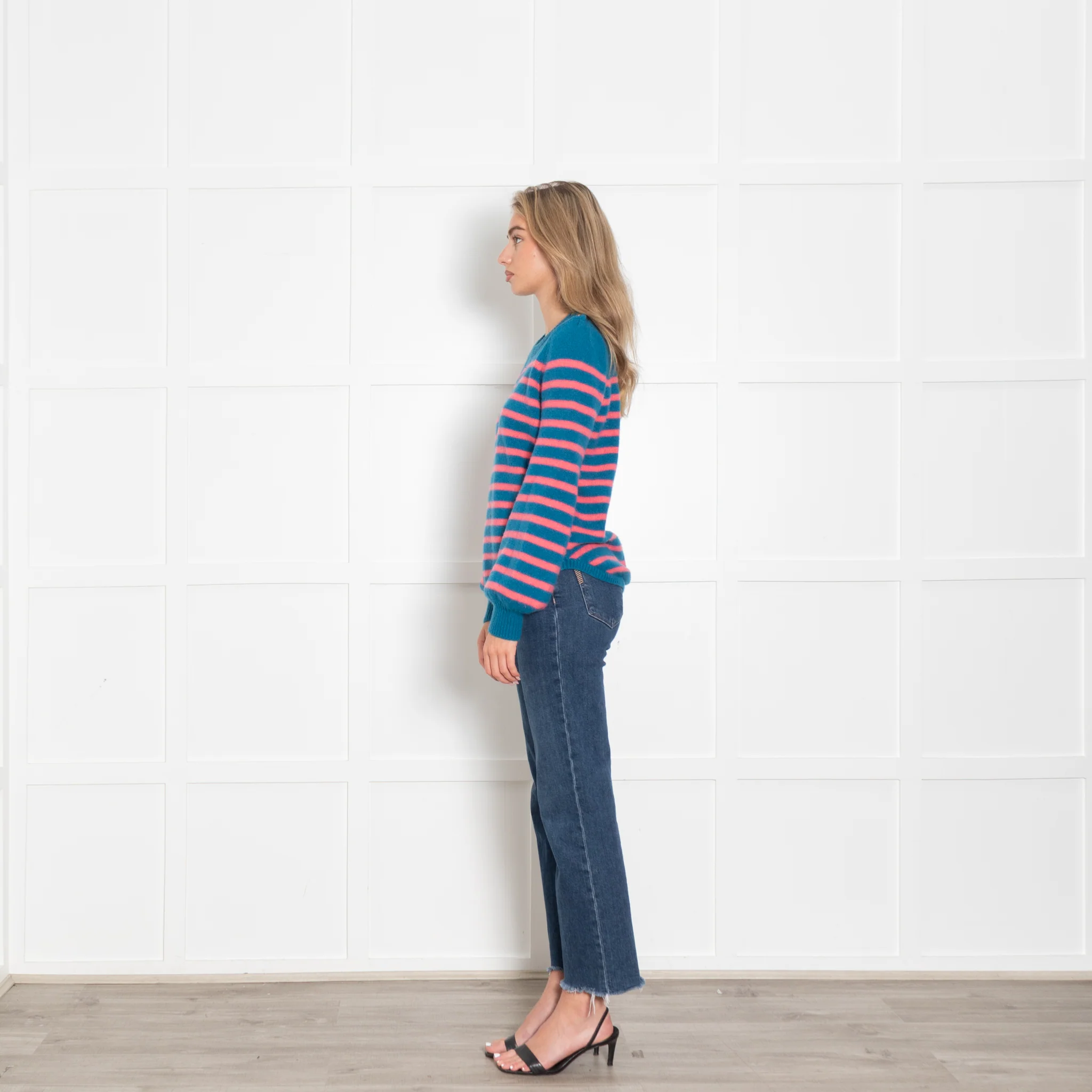 Wyse Blue Pink Striped Cashmere Jumper - Image 4