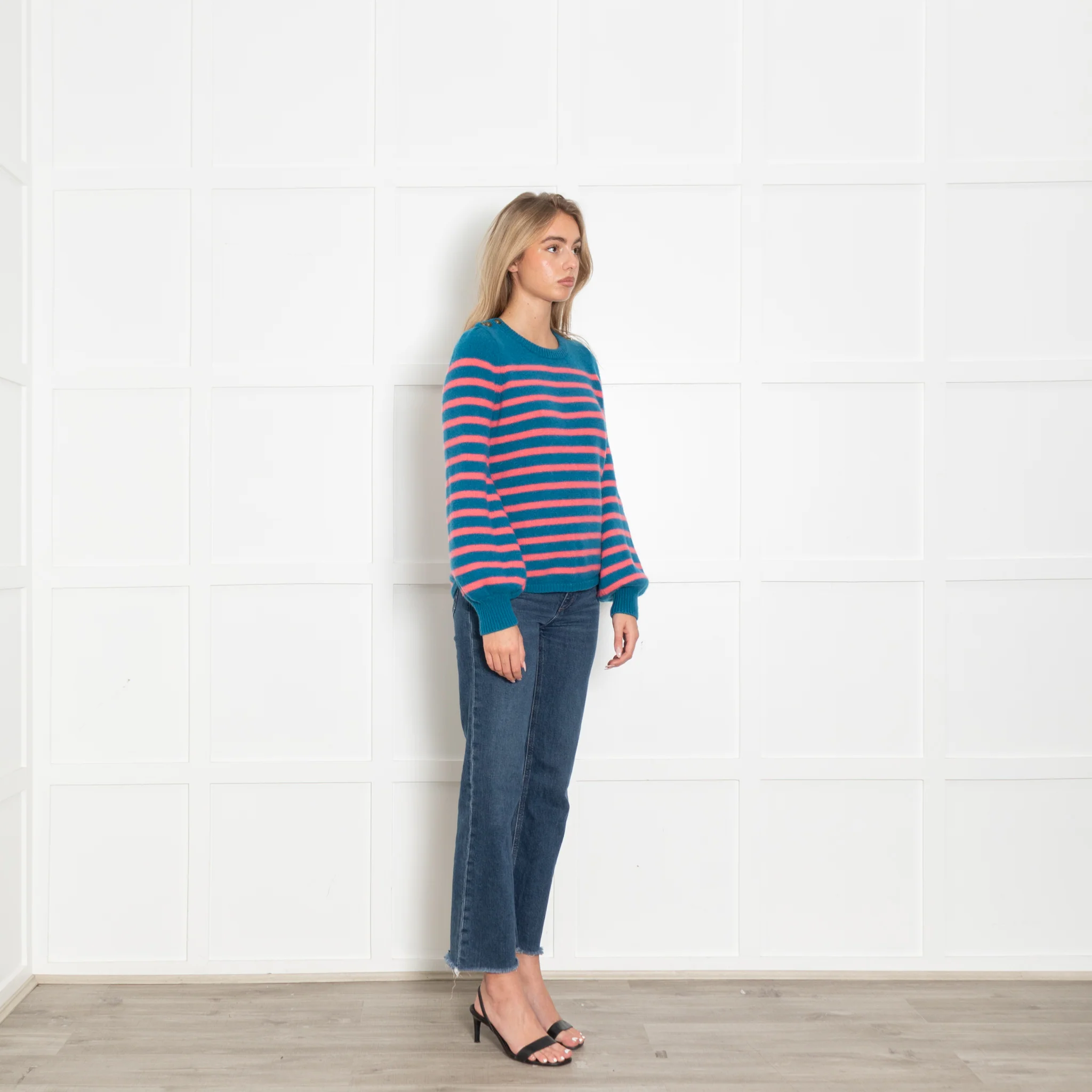 Wyse Blue Pink Striped Cashmere Jumper - Image 7