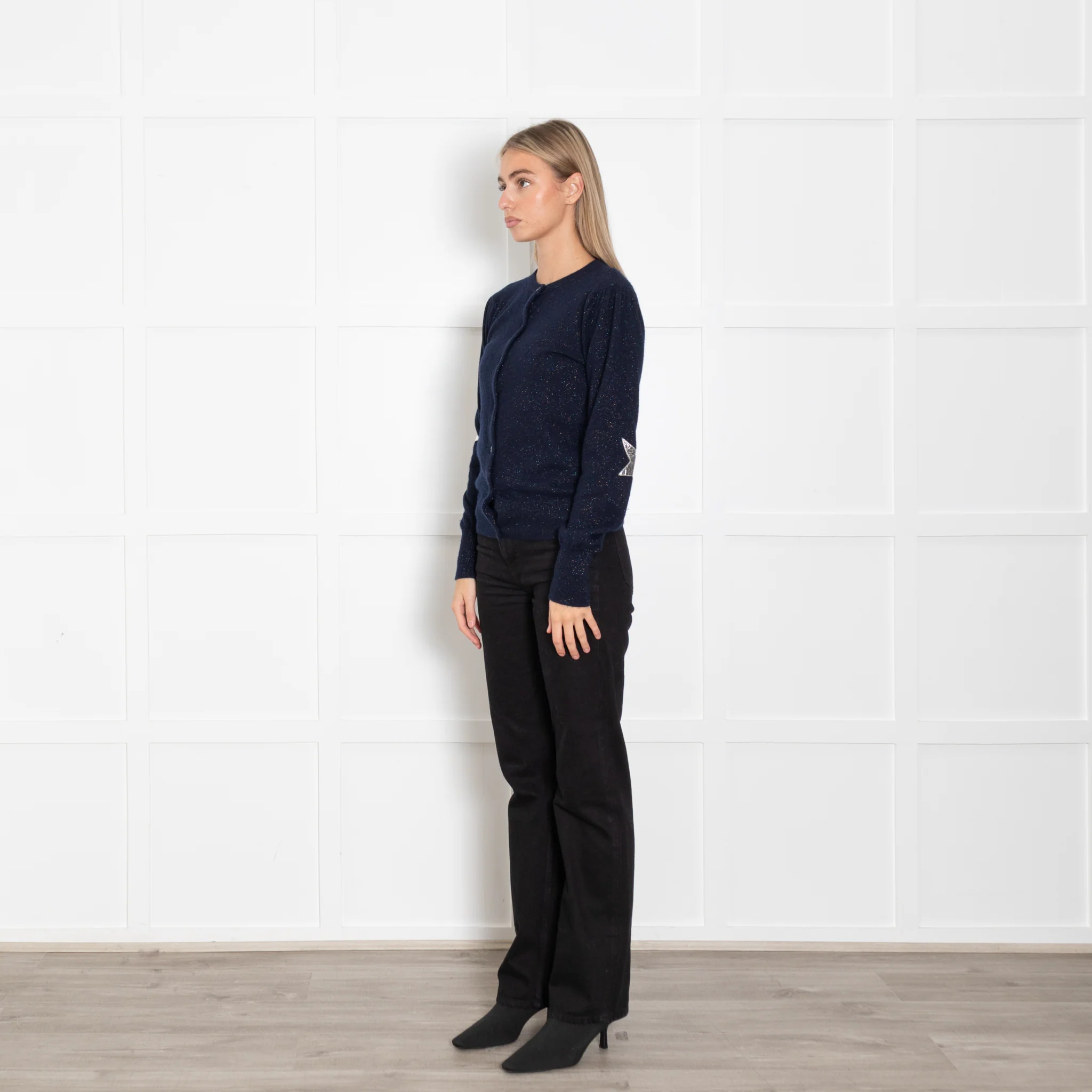 Wyse Blue Sparkle Cardigan With Star Elbow - Image 3