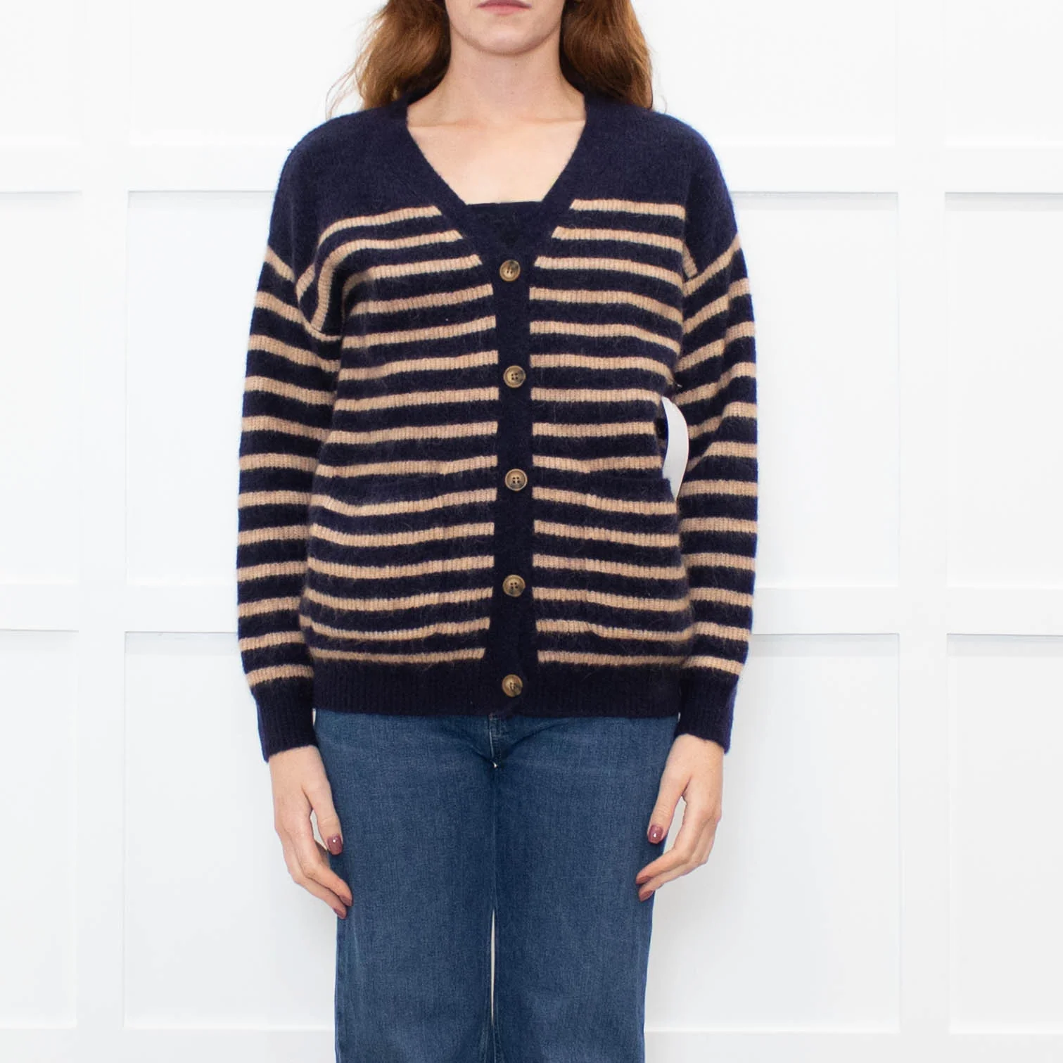 Wyse Blue Tan Striped Mohair Cardigan - Image 2