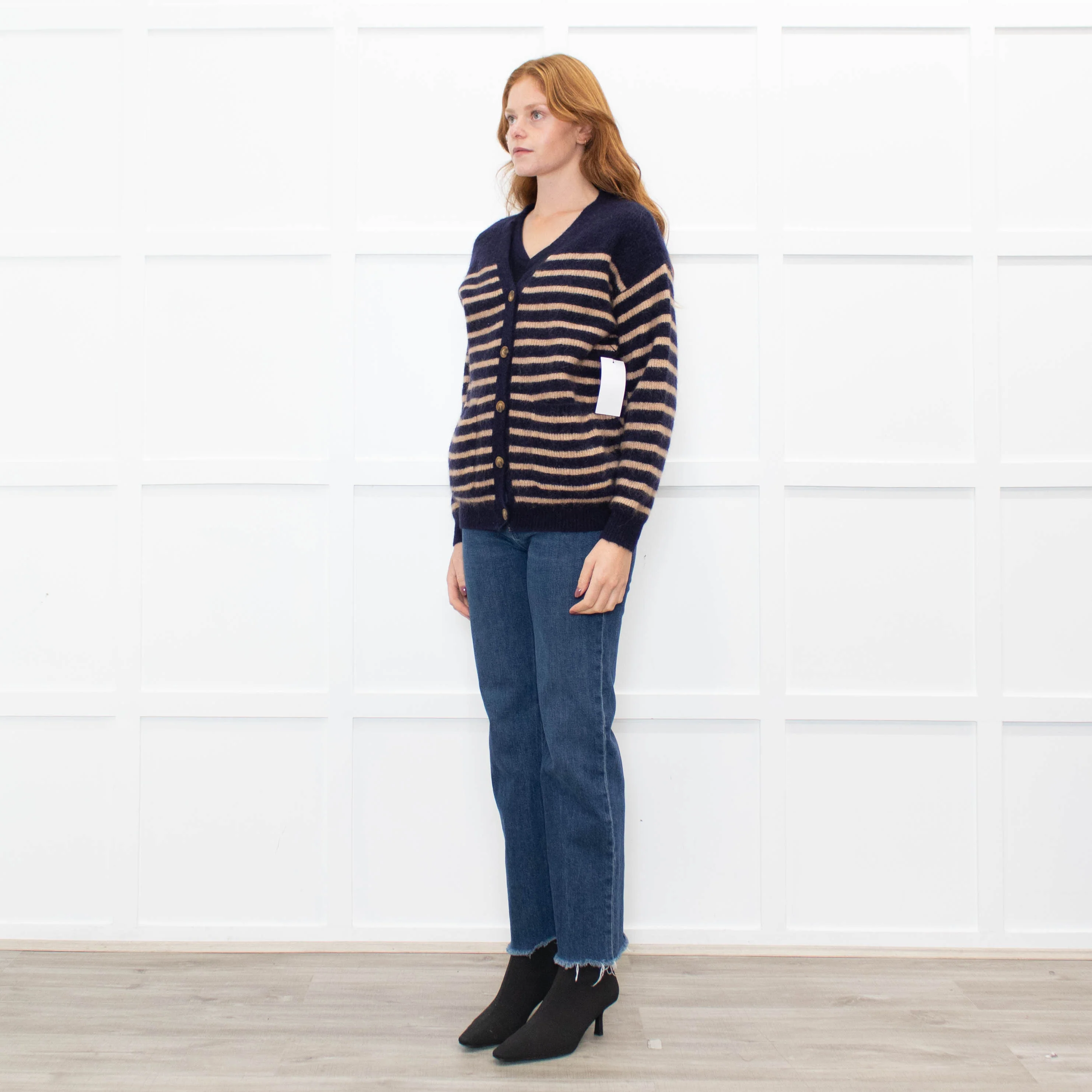 Wyse Blue Tan Striped Mohair Cardigan - Image 3