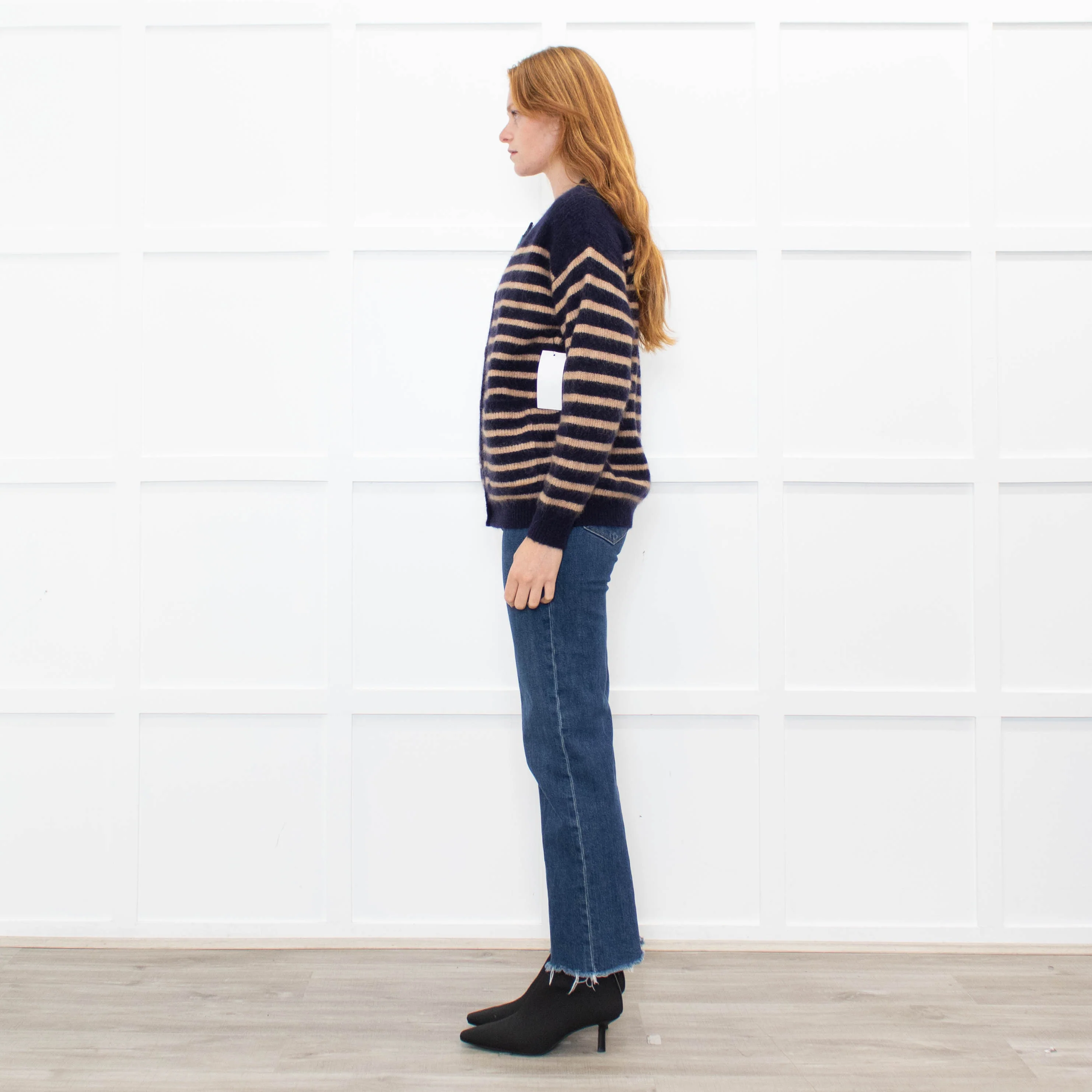 Wyse Blue Tan Striped Mohair Cardigan - Image 4