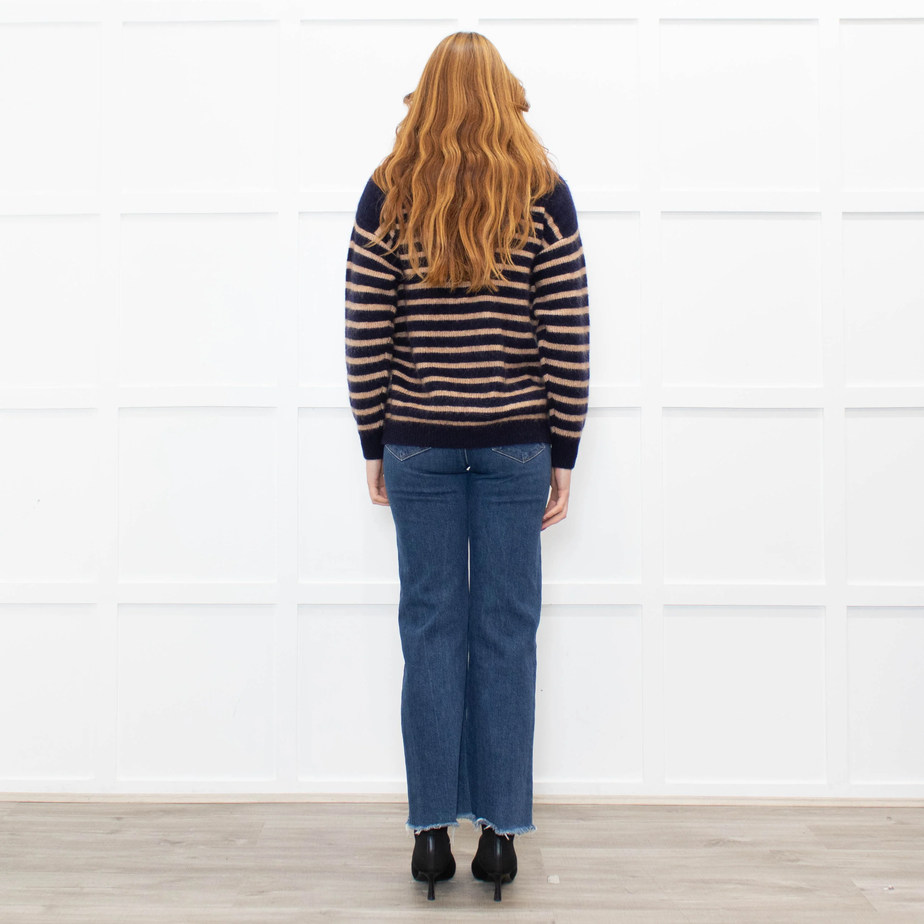 Wyse Blue Tan Striped Mohair Cardigan - Image 5