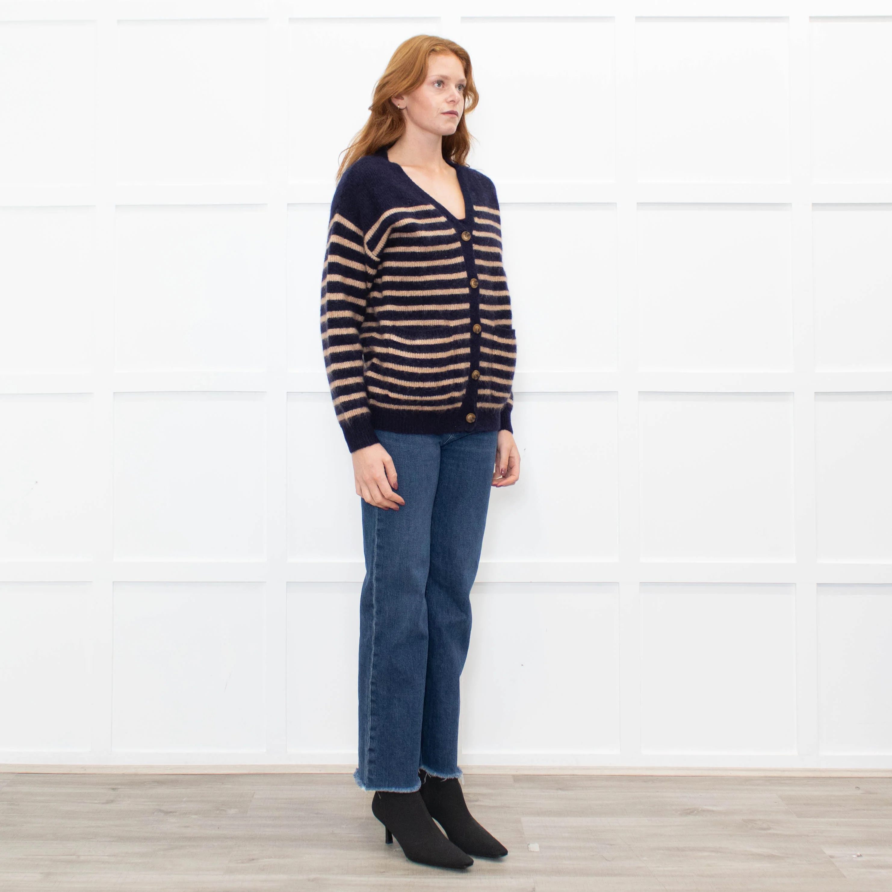 Wyse Blue Tan Striped Mohair Cardigan - Image 7