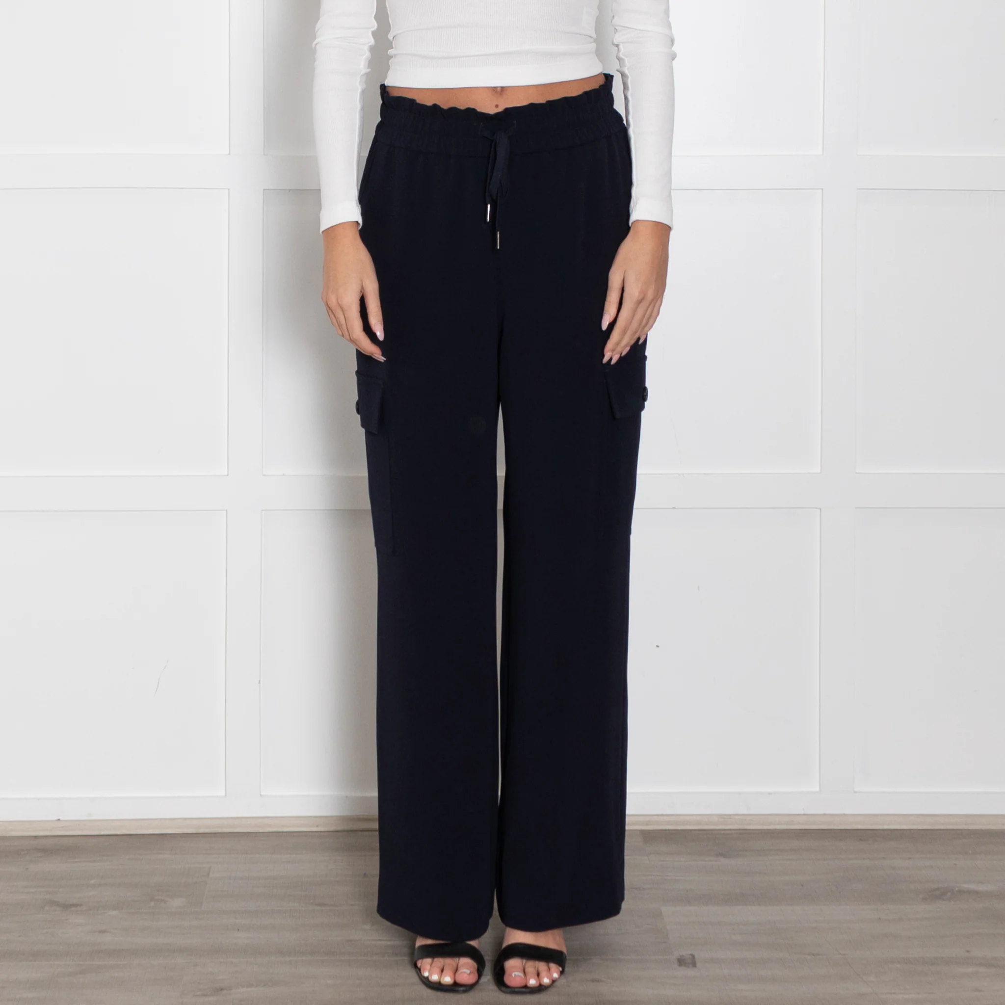 Wyse Blue Wide Leg Elastic Waist Cargo Trousers - Image 2