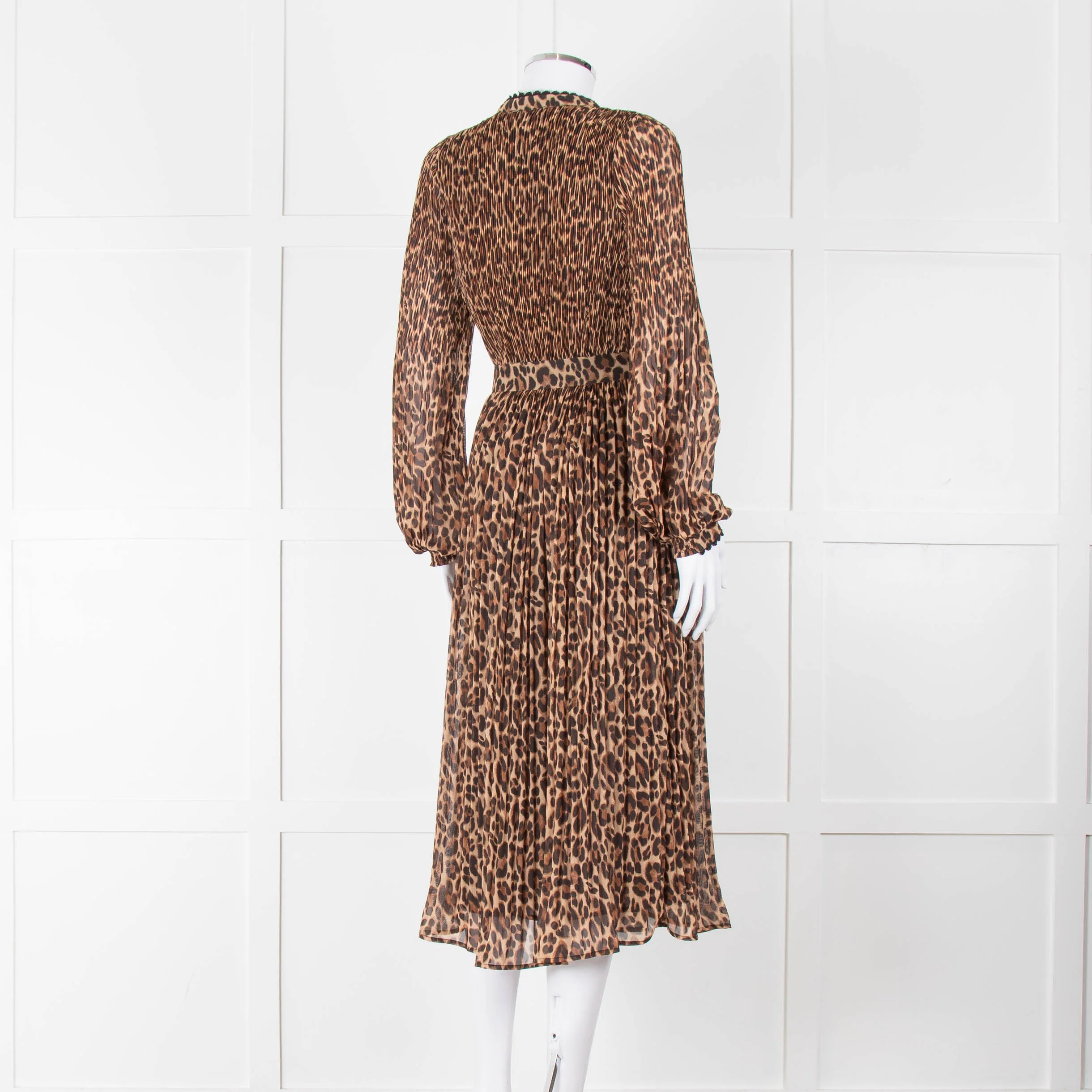 Wyse Brown Animal Print Pleated Long Sleeve Dress - Image 4