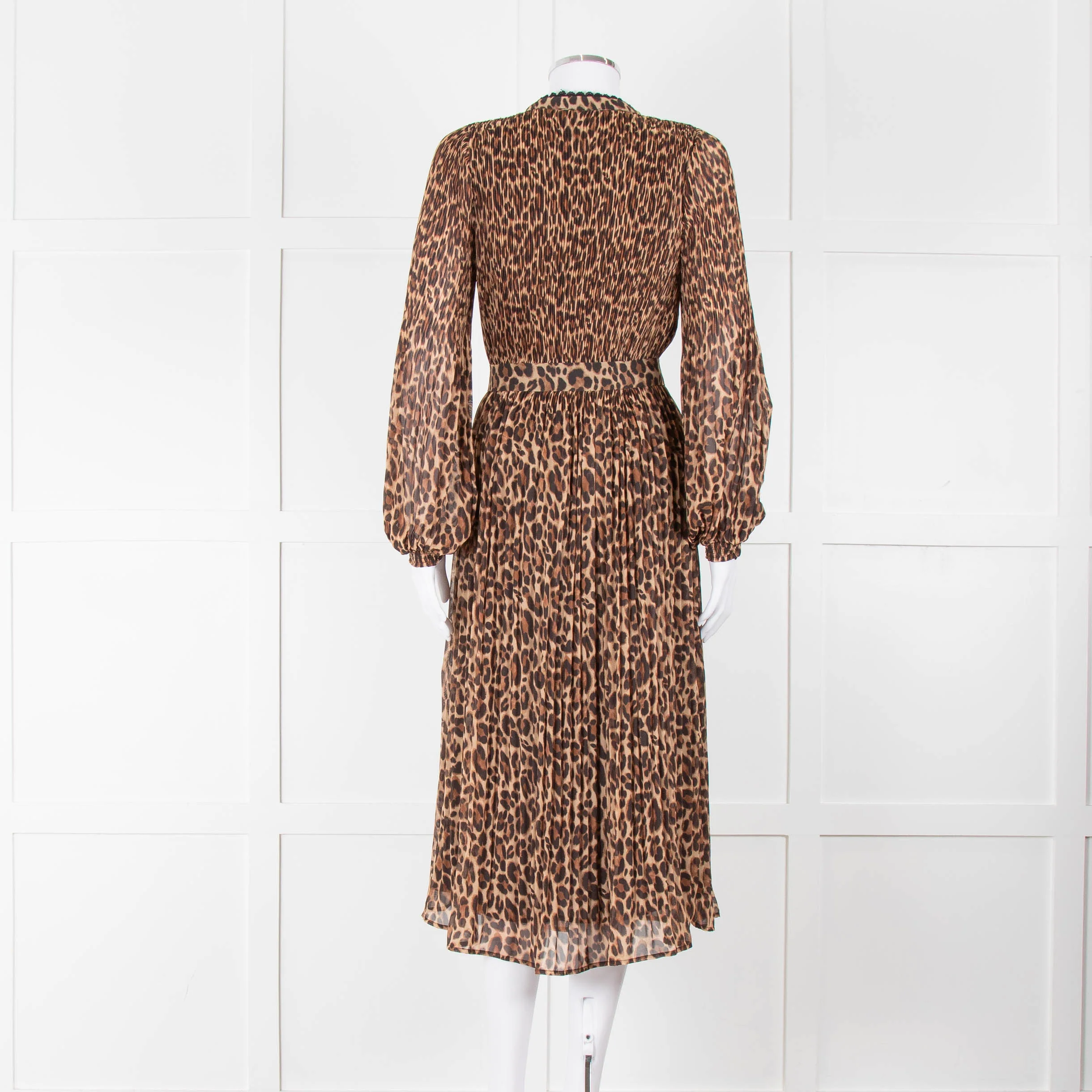 Wyse Brown Animal Print Pleated Long Sleeve Dress - Image 5