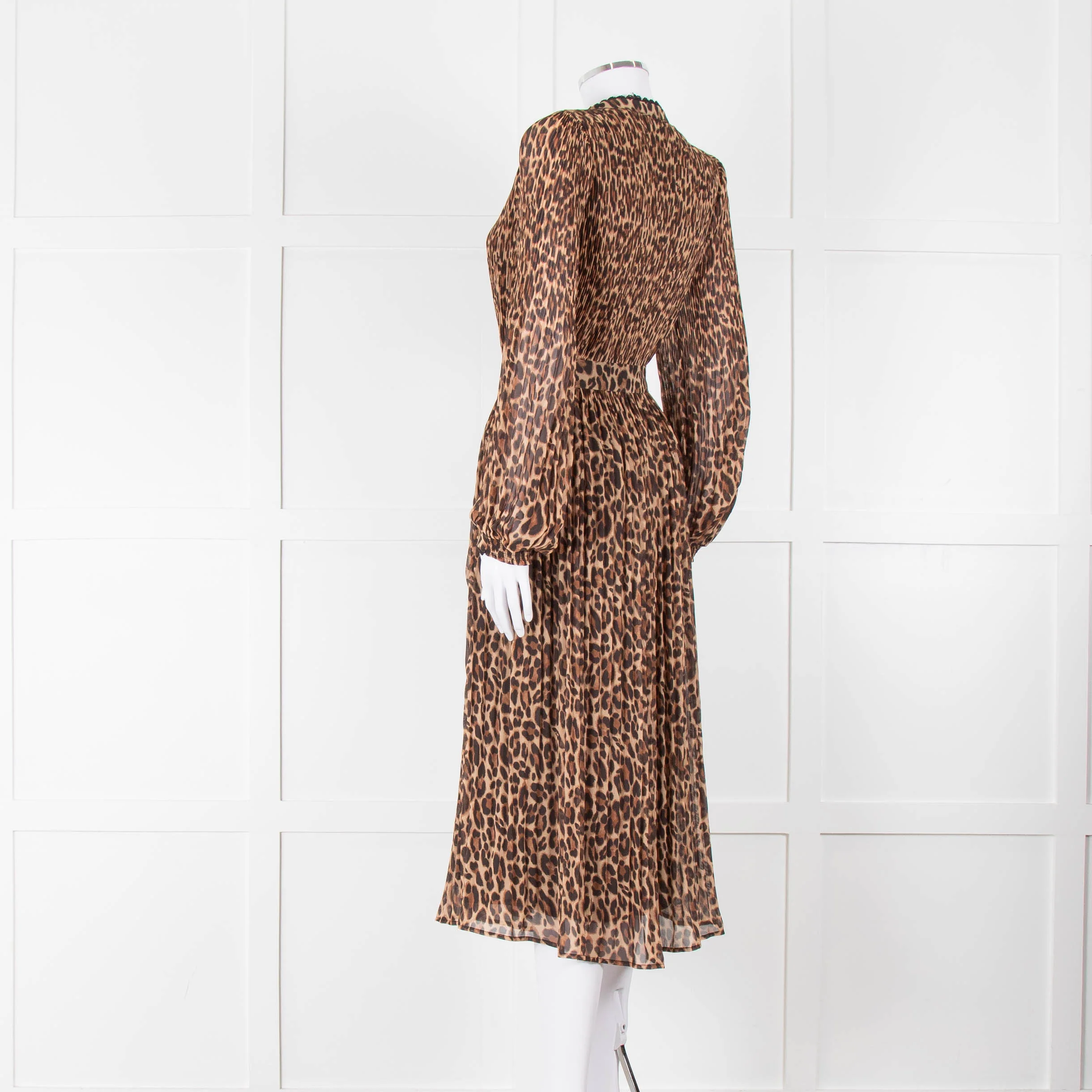 Wyse Brown Animal Print Pleated Long Sleeve Dress - Image 6