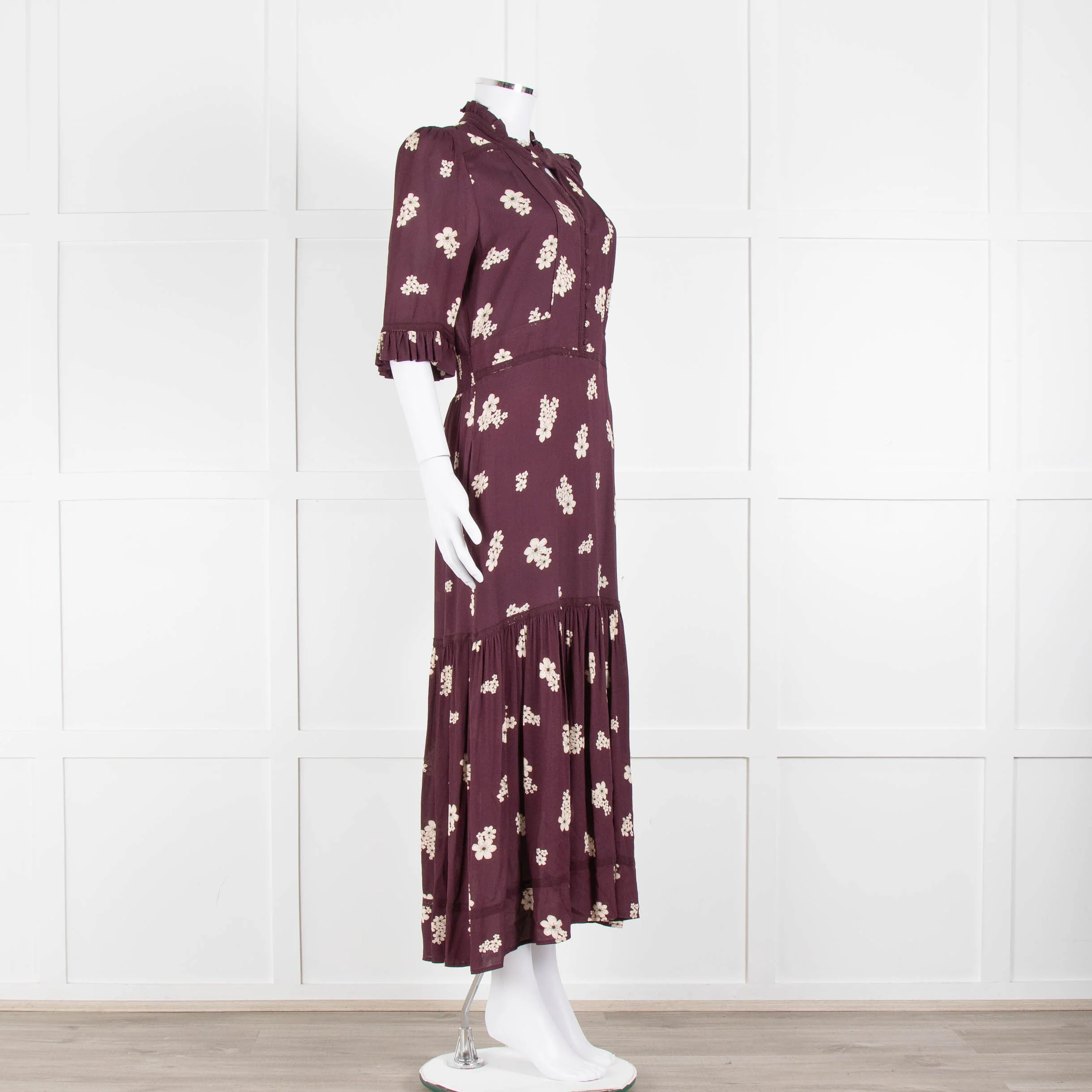 Wyse Burgundy Floral Short Sleeve Dress - Image 2
