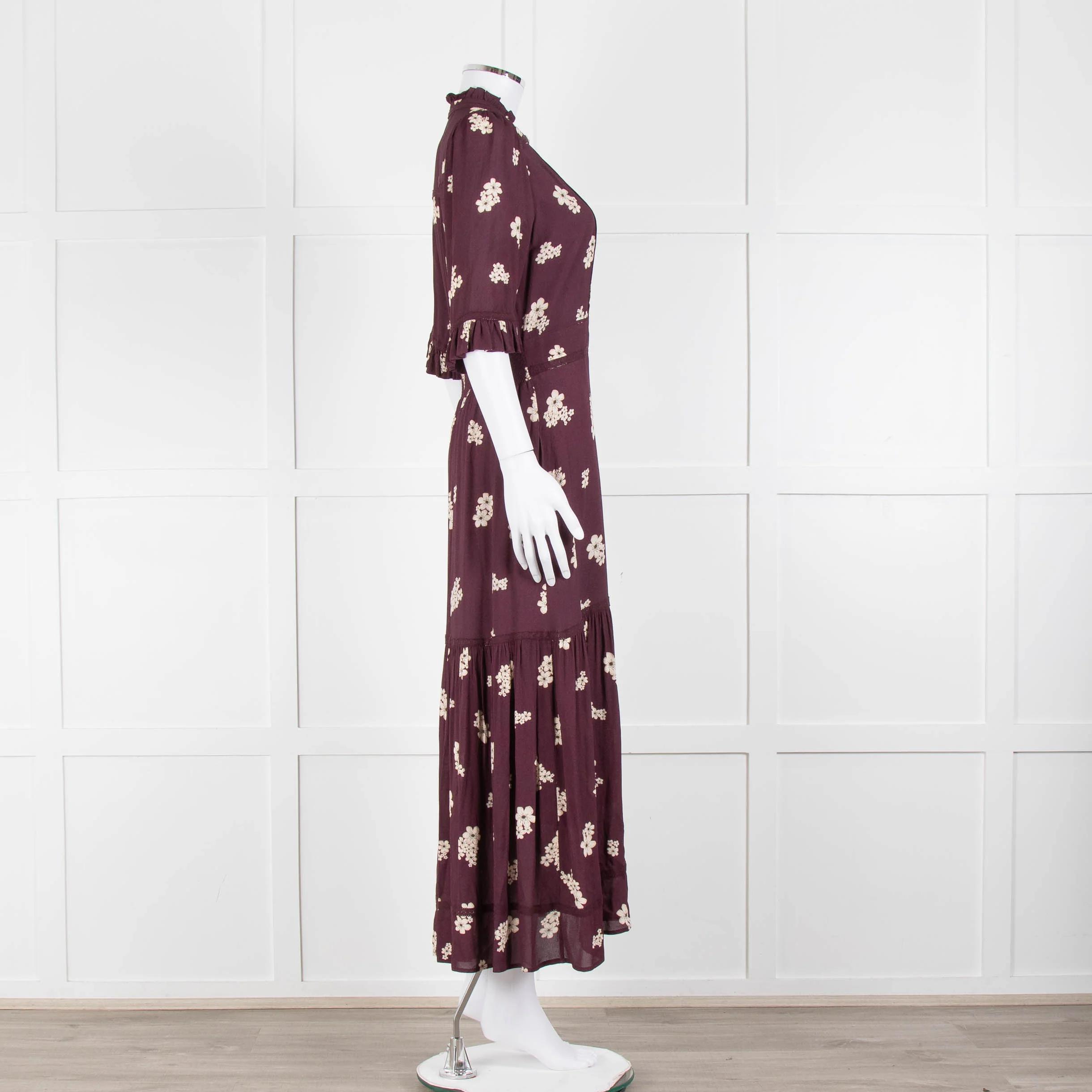 Wyse Burgundy Floral Short Sleeve Dress - Image 3
